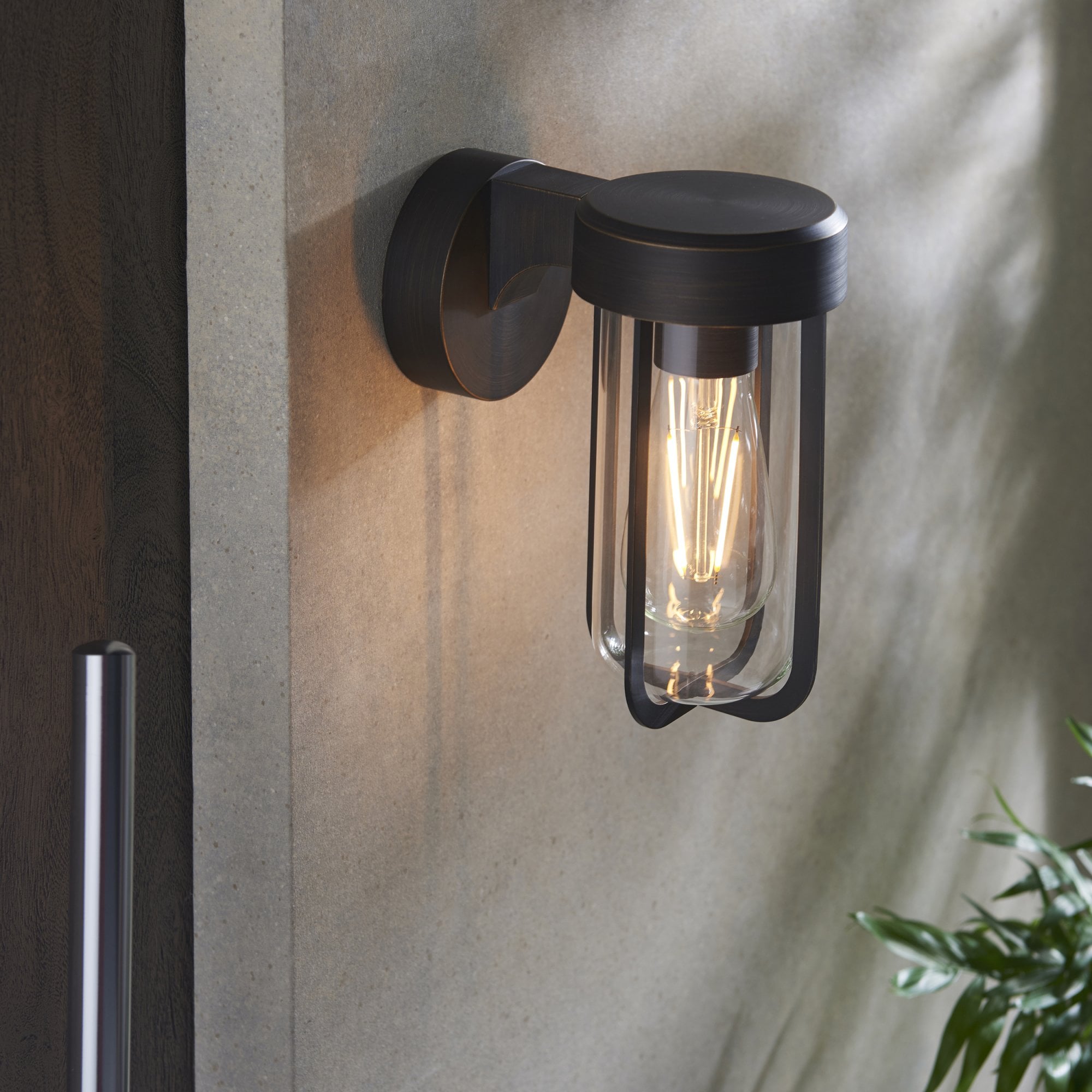 Utopia Pluto IP44 Wall Light - Brushed Bronze And Clear Glass - E27