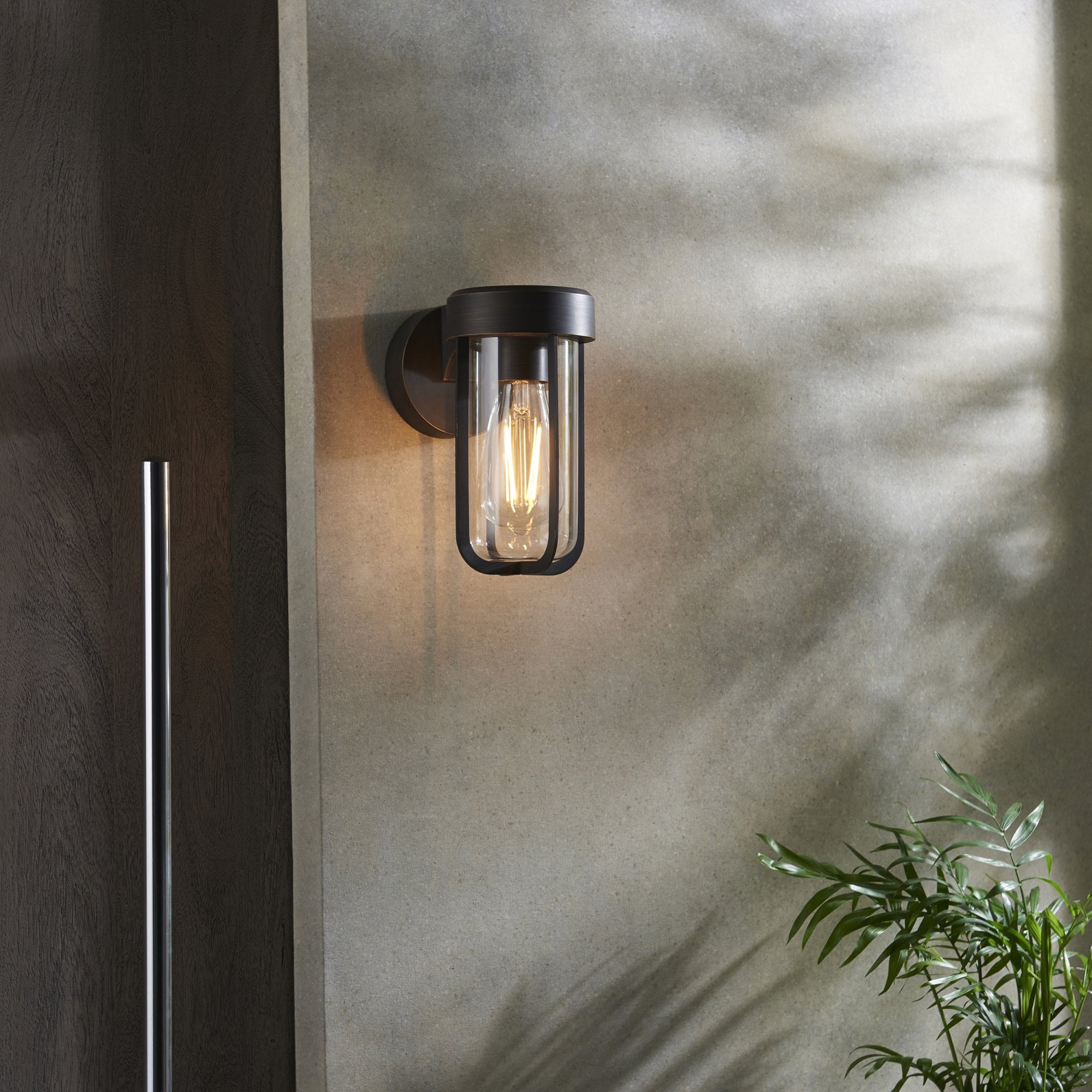 Utopia Pluto IP44 Wall Light - Brushed Bronze And Clear Glass - E27