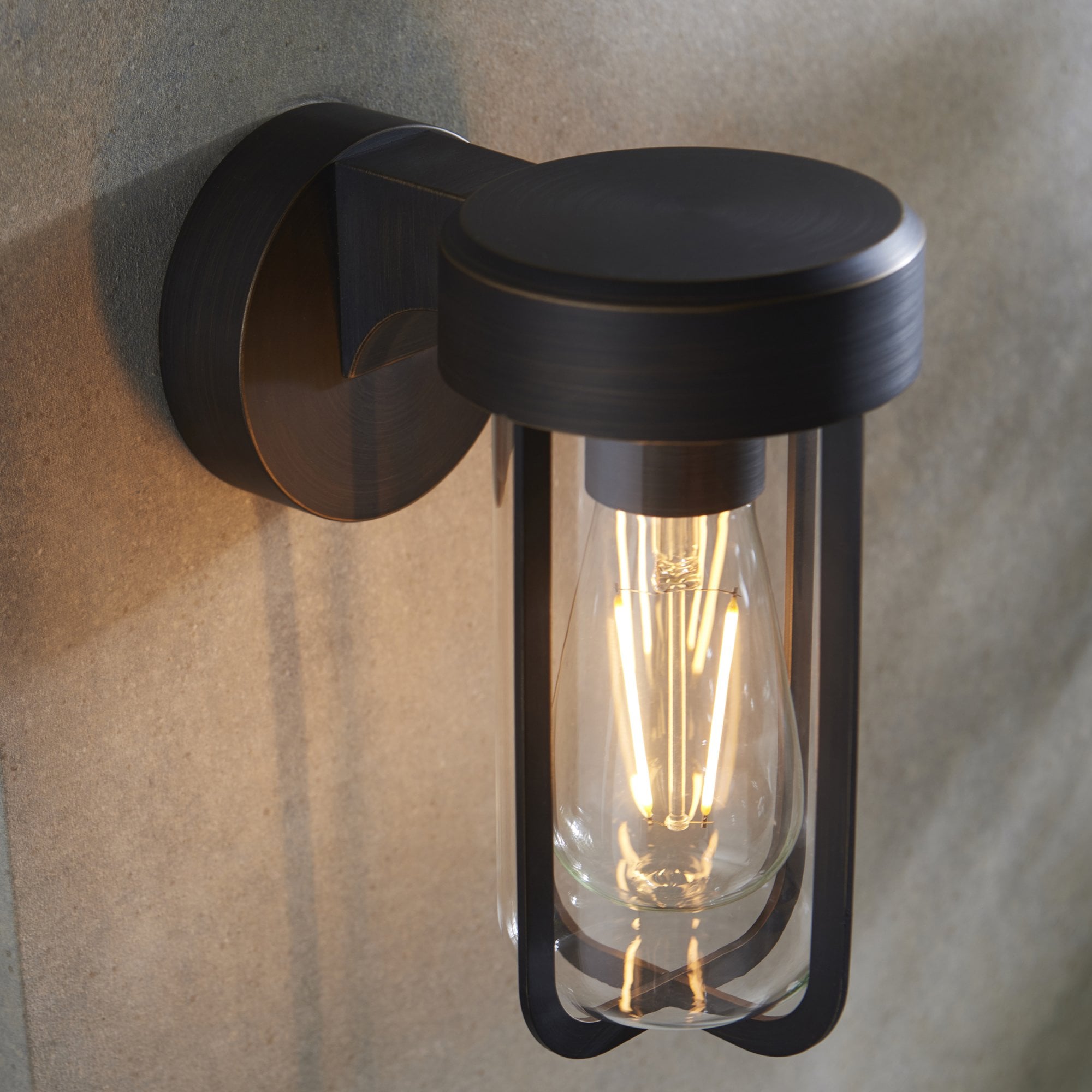 Utopia Pluto IP44 Wall Light - Brushed Bronze And Clear Glass - E27
