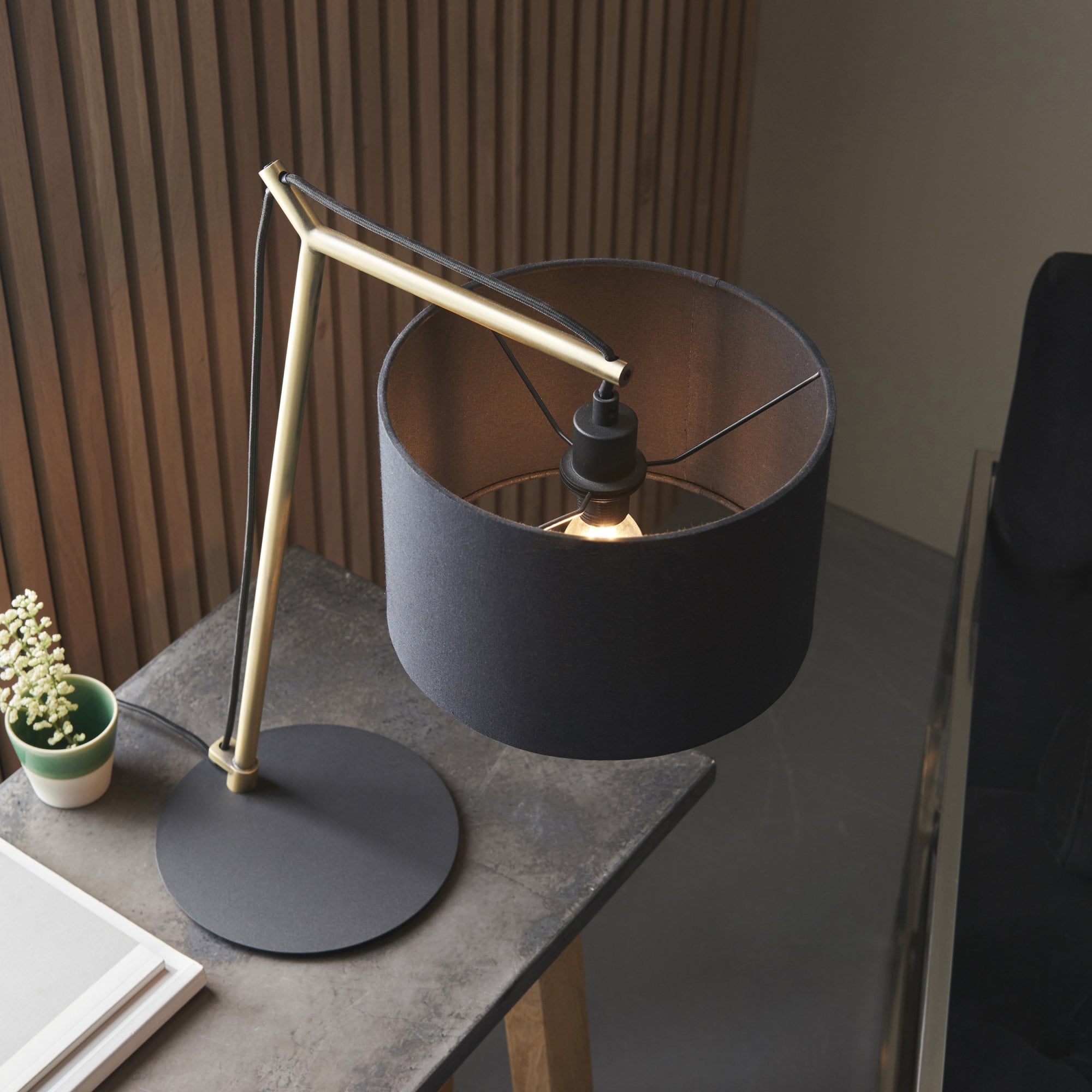 Endon Point Table Lamp - Matt Brass And Black Shade