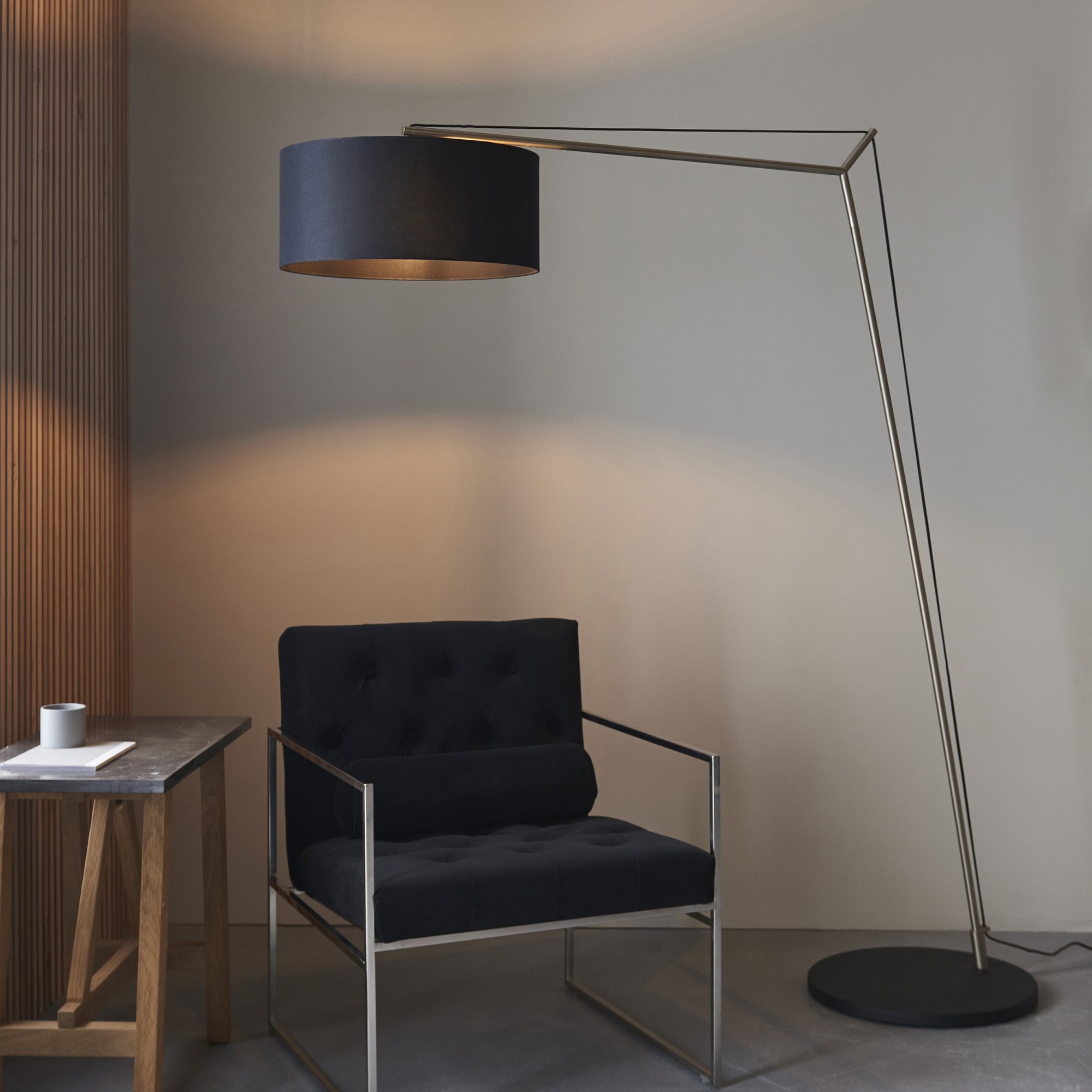 Endon Point Floor Lamp - Matt Nickel And Black Shade