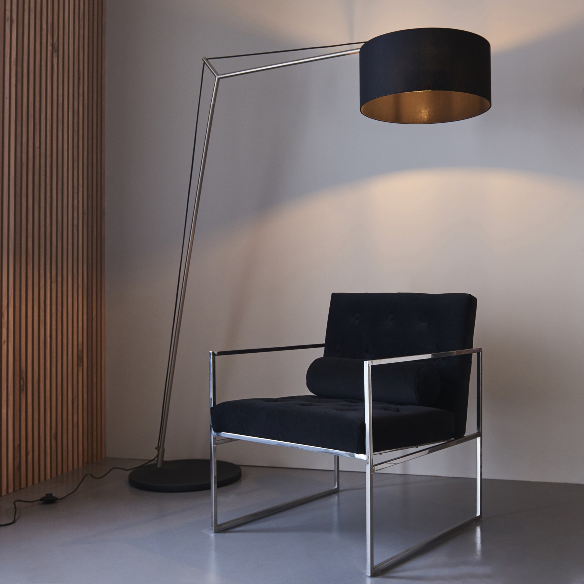 Endon Point Floor Lamp - Matt Nickel And Black Shade