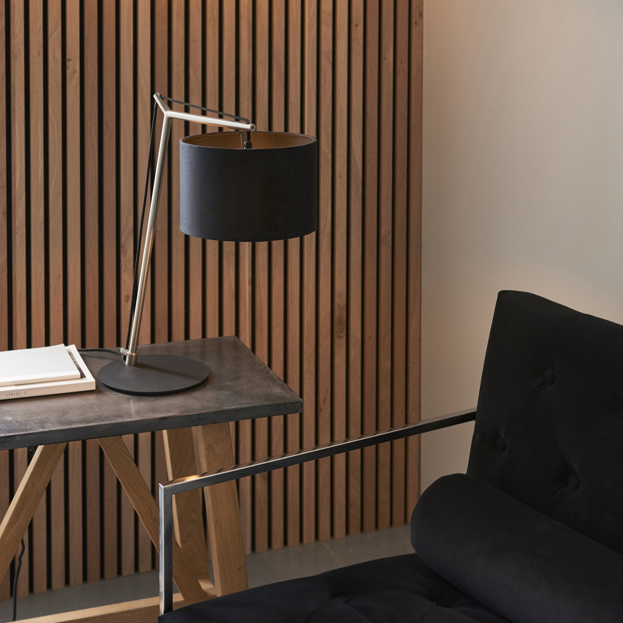 Endon Point Table Lamp - Matt Nickel And Black Shade