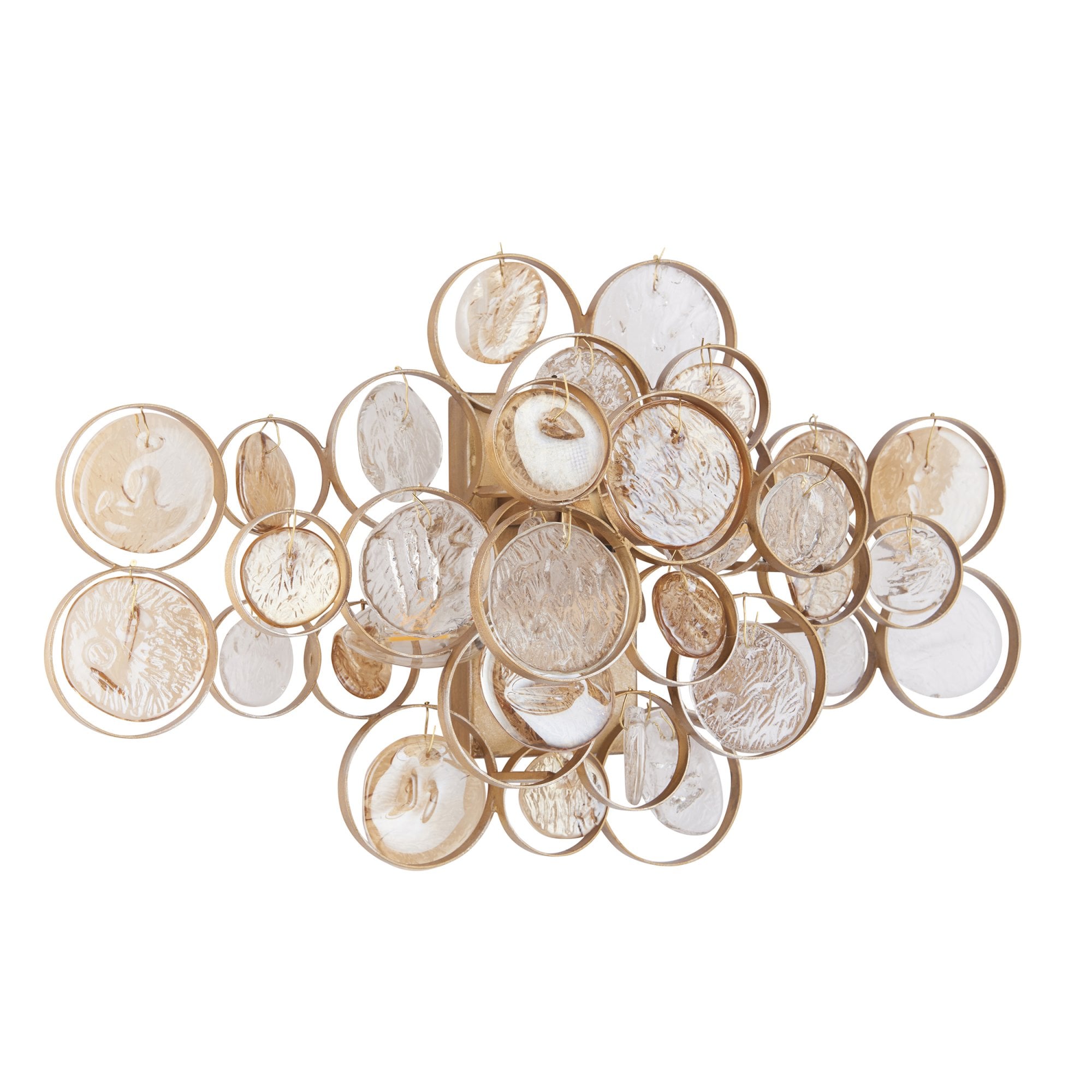 Utopia Penny 2 Light Wall Light - Antique Gold With Clear And Amber Glass