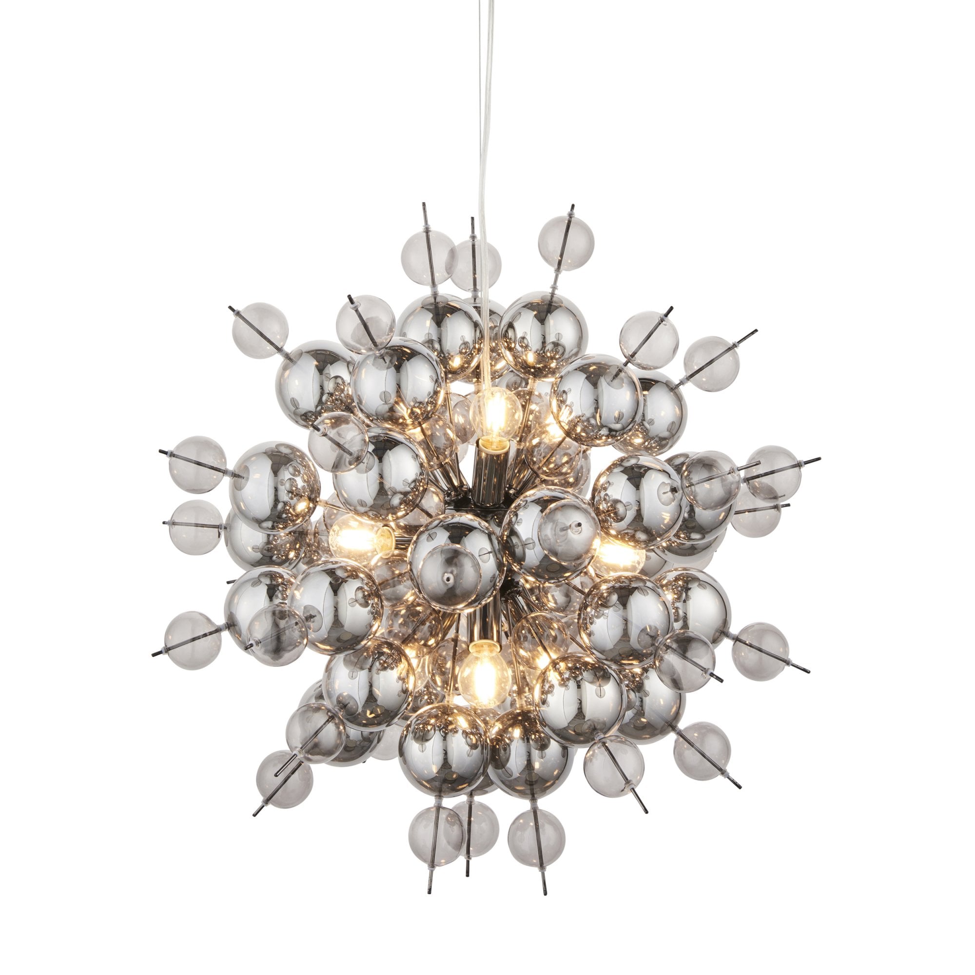 Endon Bubble 9 Light Pendant Chandelier - Black Chrome With Smoked Mirror And Tinted Glass - 63cm Diameter