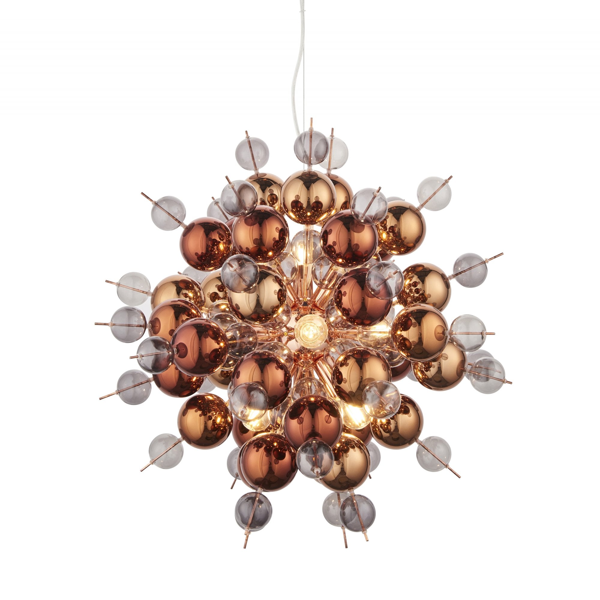 Endon Bubble 9 Light Pendant Chandelier - Copper With Copper Mirror And Tinted Glass - 63cm Diameter