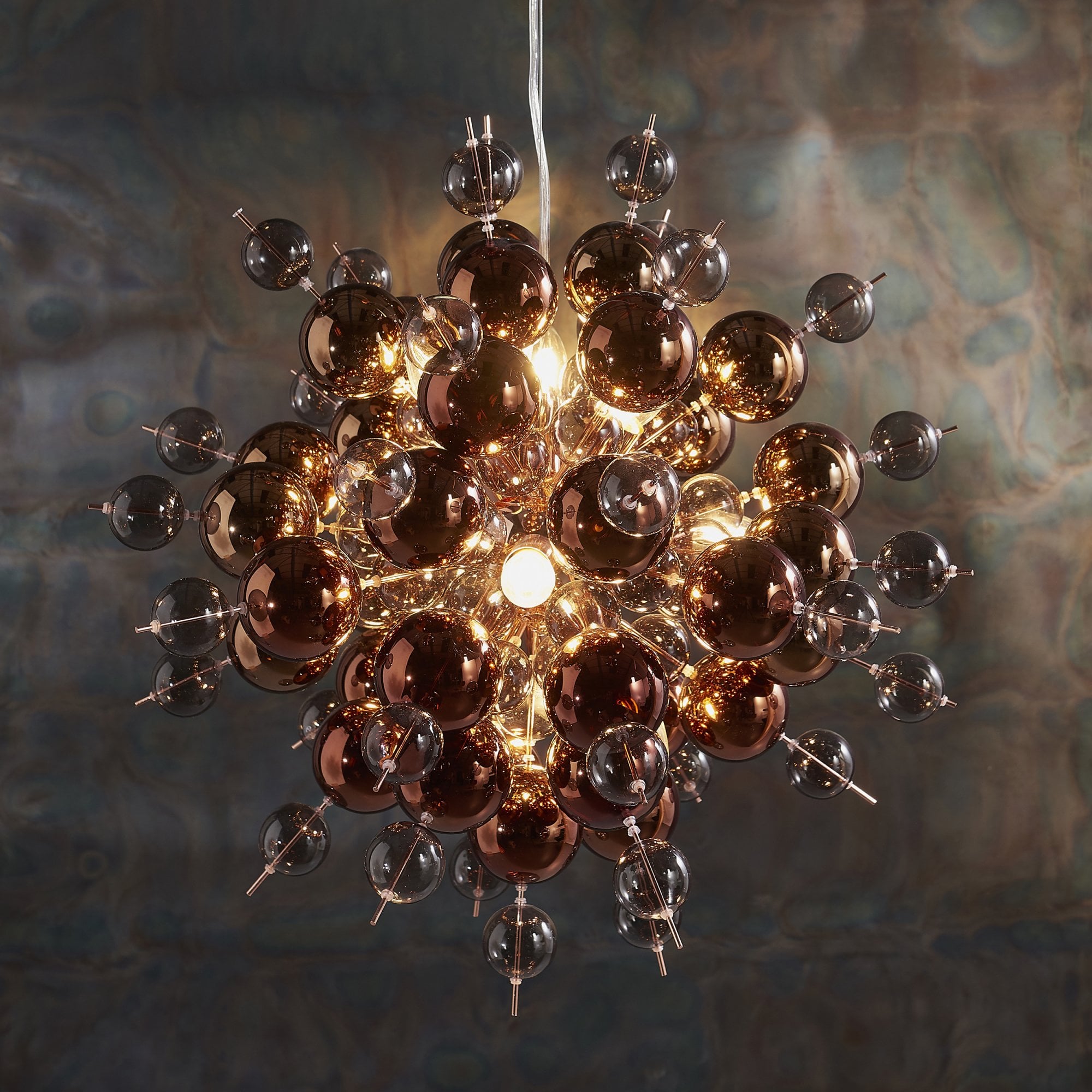 Endon Bubble 9 Light Pendant Chandelier - Copper With Copper Mirror And Tinted Glass - 63cm Diameter