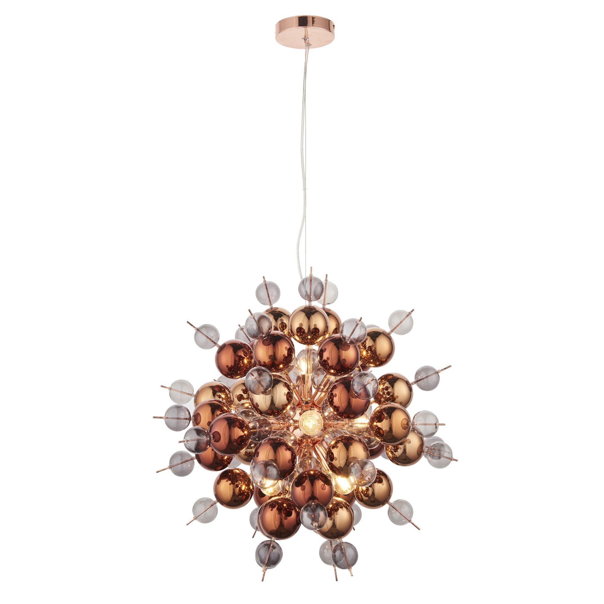 Endon Bubble 9 Light Pendant Chandelier - Copper With Copper Mirror And Tinted Glass - 63cm Diameter