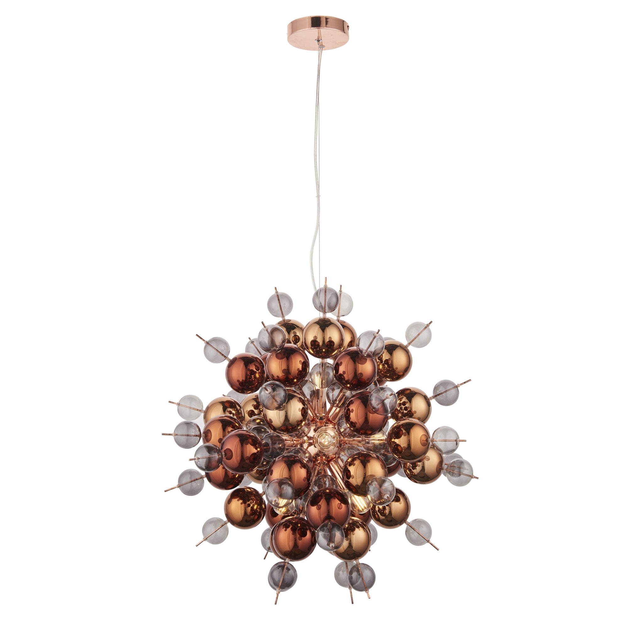 Endon Bubble 9 Light Pendant Chandelier - Copper With Copper Mirror And Tinted Glass - 63cm Diameter