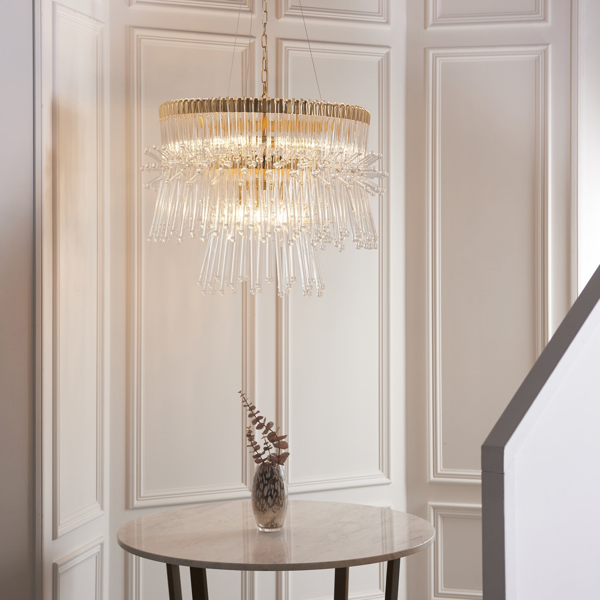 Endon Glam 9 Light Pendant Chandelier - Polished Gold With Clear Glass - 76cm Diameter