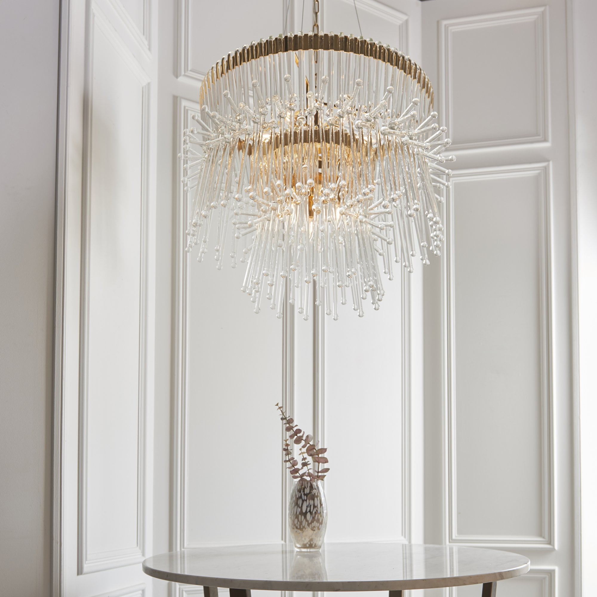 Endon Glam 9 Light Pendant Chandelier - Polished Gold With Clear Glass - 76cm Diameter