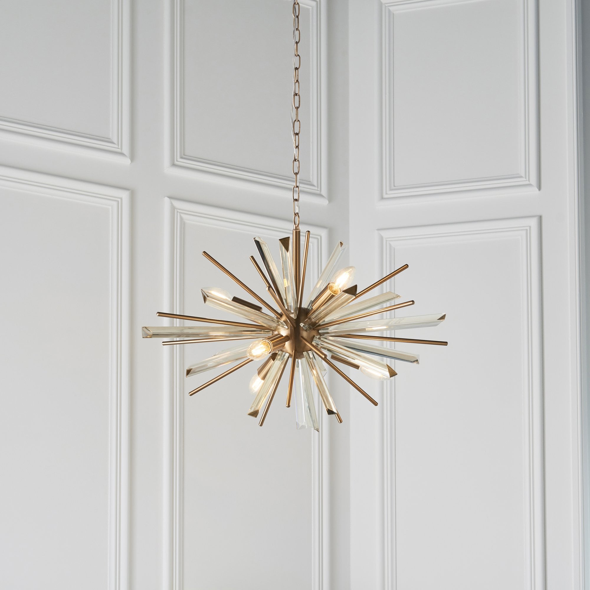 Utopia Spike 6 Light Pendant - Antique Brass - 60cm Diameter