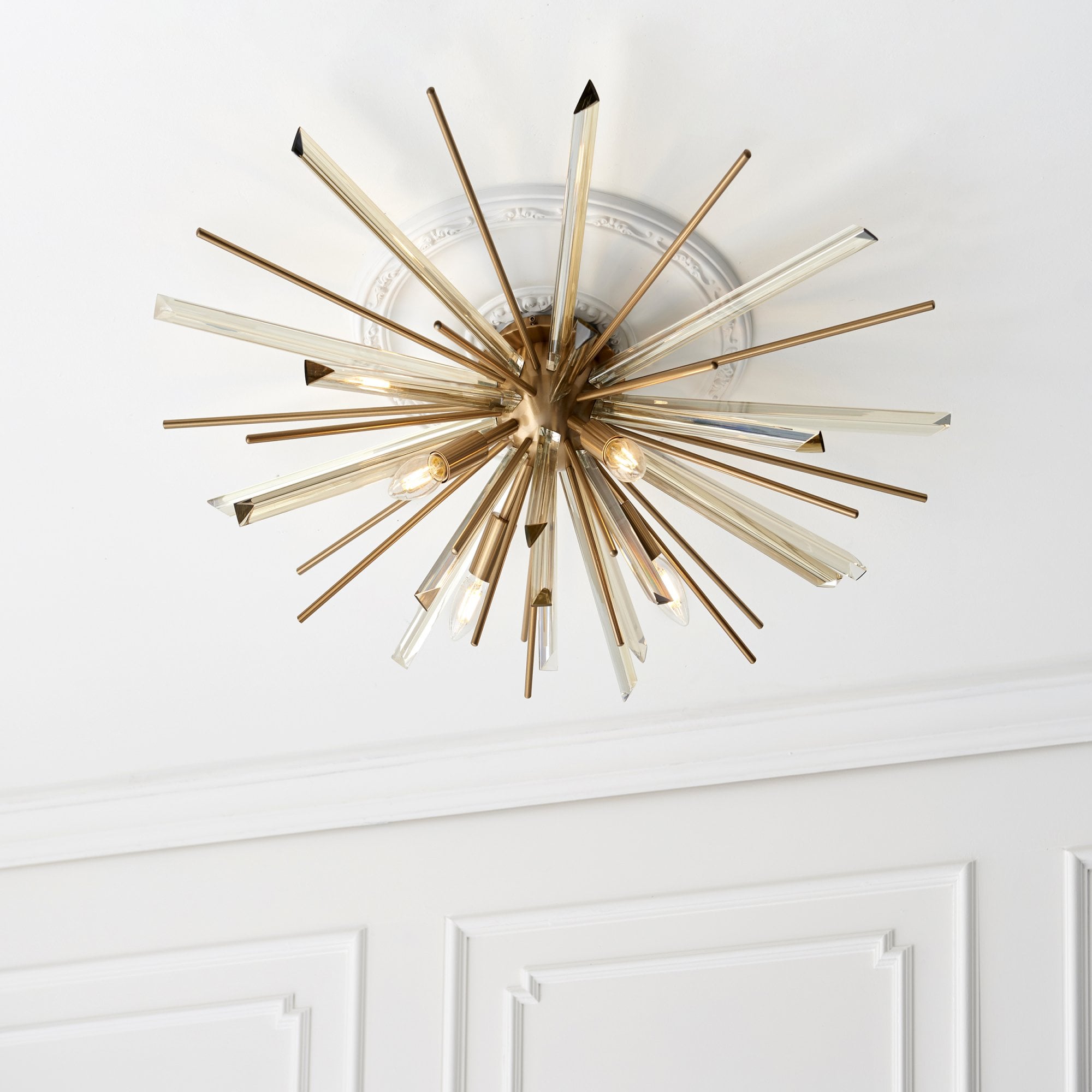 Utopia Spike 4 Light Flush Fitting - Antique Brass - 80cm Diameter