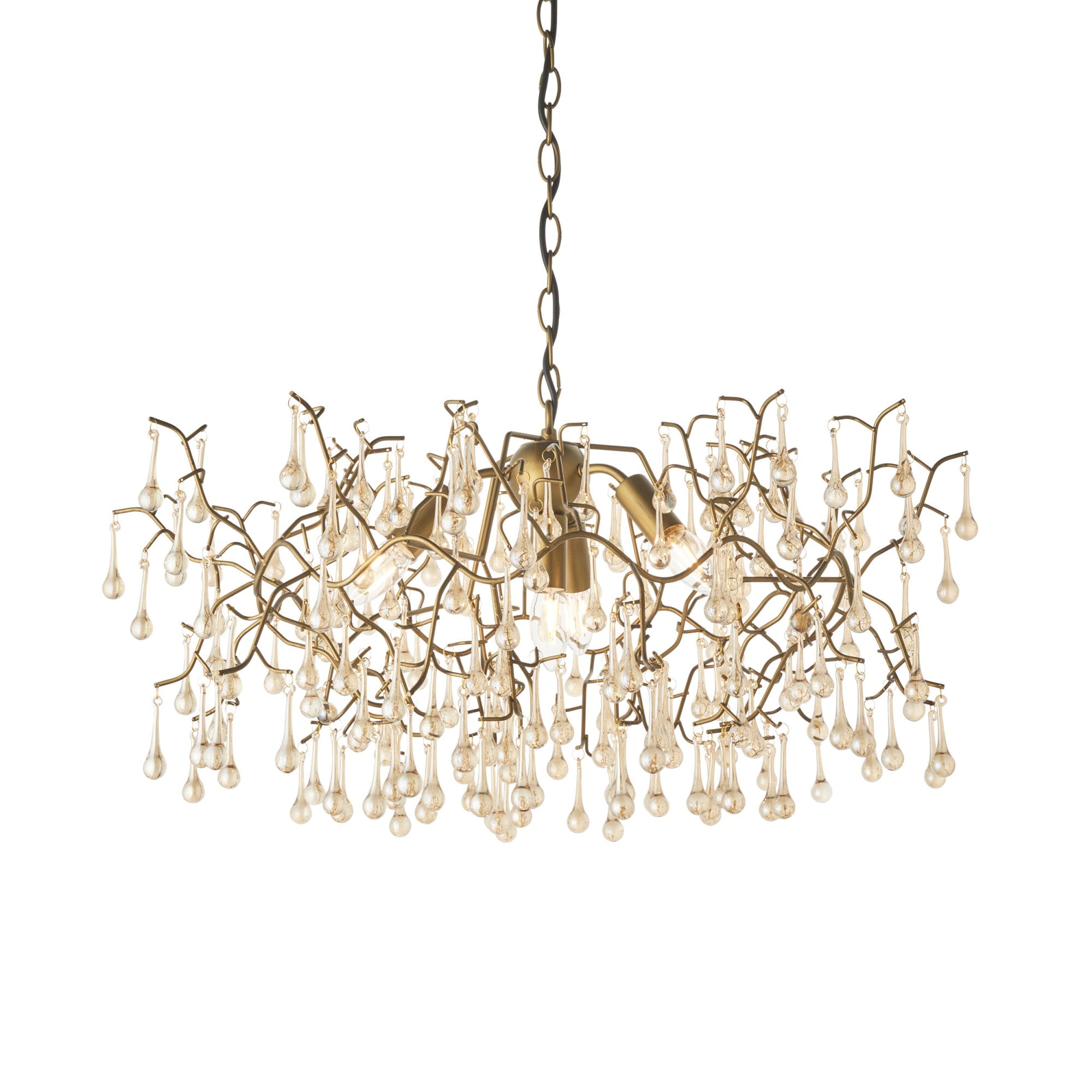 Utopia Drip 4 Light Pendant Chandelier - Aged Gold With Champagne Tinted Glass - 75cm Diameter