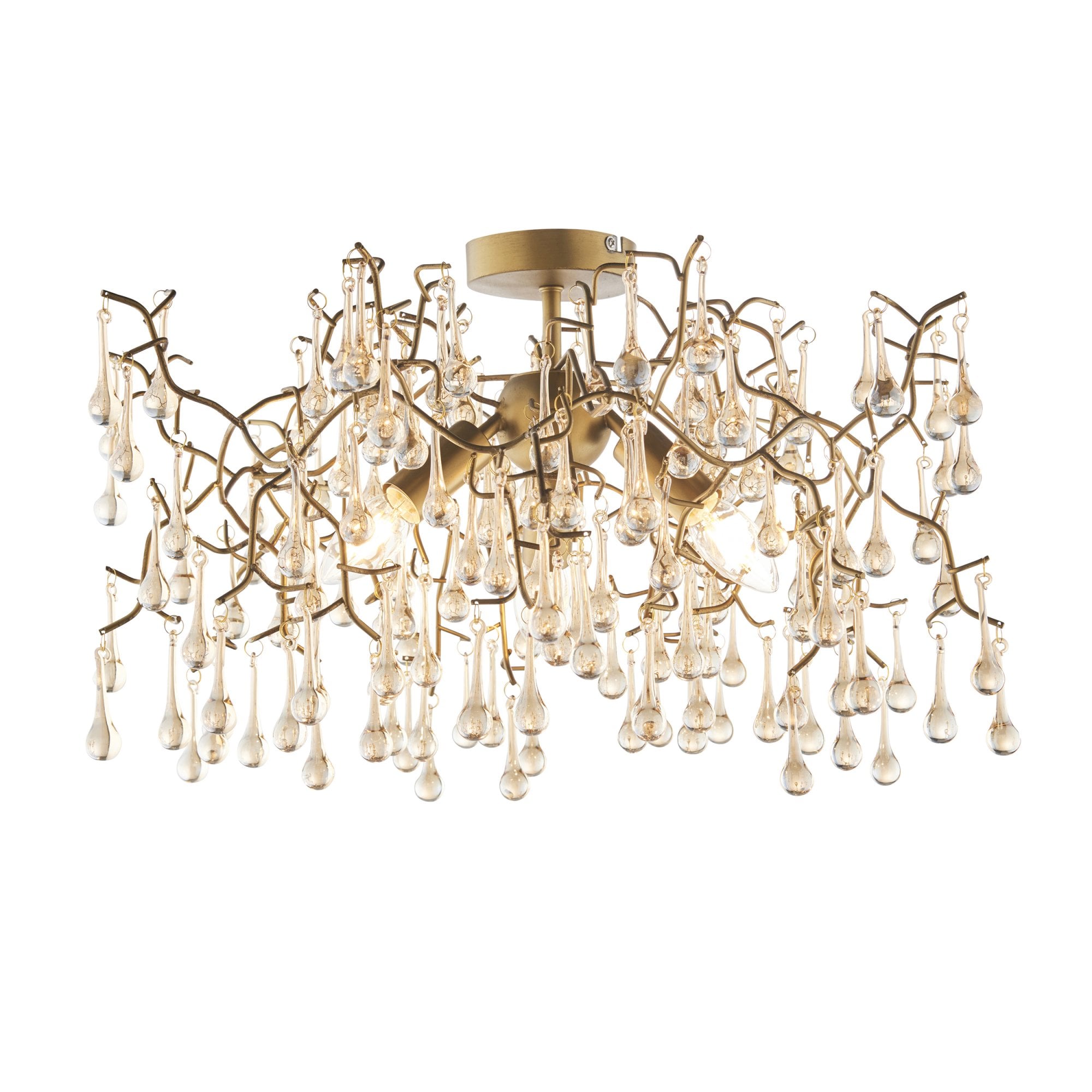 Utopia Drip 3 Light Semi Flush Fitting - Aged Gold With Champagne Tinted Glass - 55cm Diameter