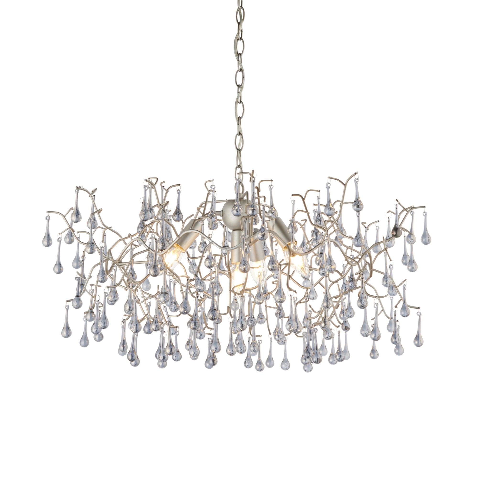 Utopia Drip 4 Light Pendant Chandelier - Aged Silver With Smoked Grey Tinted Glass - 75cm Diameter