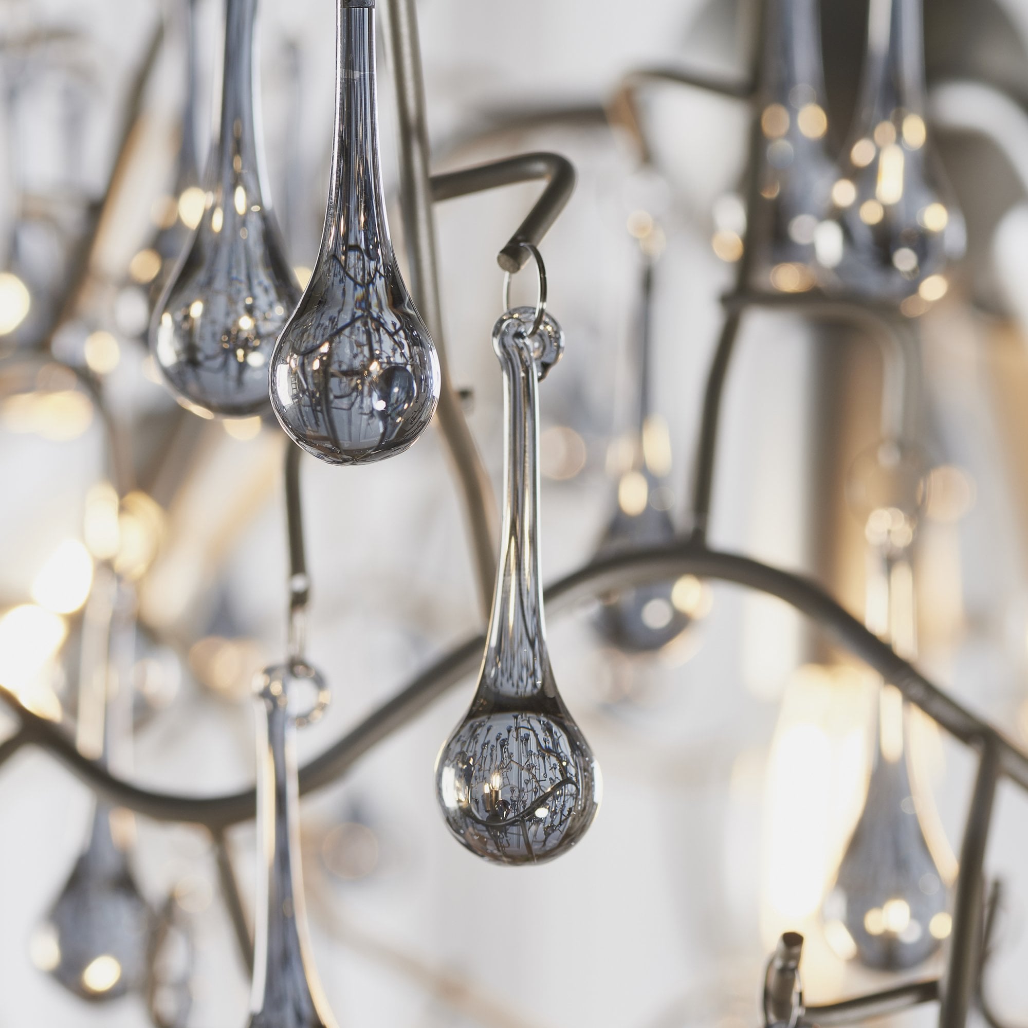 Utopia Drip 4 Light Pendant Chandelier - Aged Silver With Smoked Grey Tinted Glass - 75cm Diameter