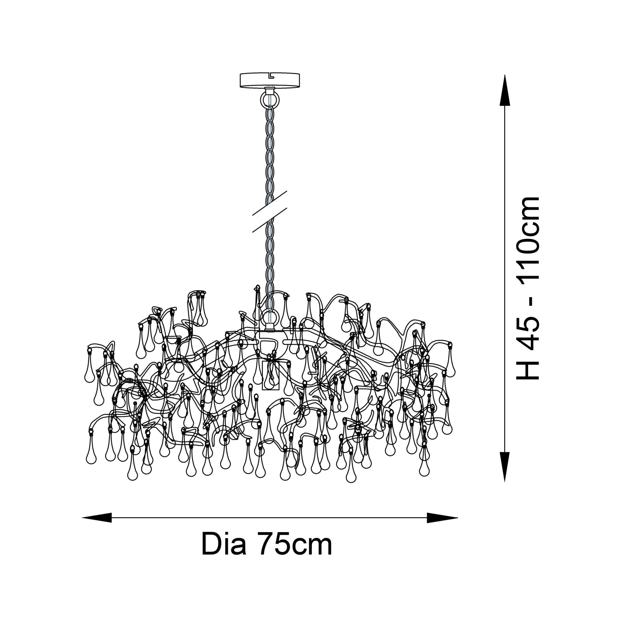 Utopia Drip 4 Light Pendant Chandelier - Aged Silver With Smoked Grey Tinted Glass - 75cm Diameter