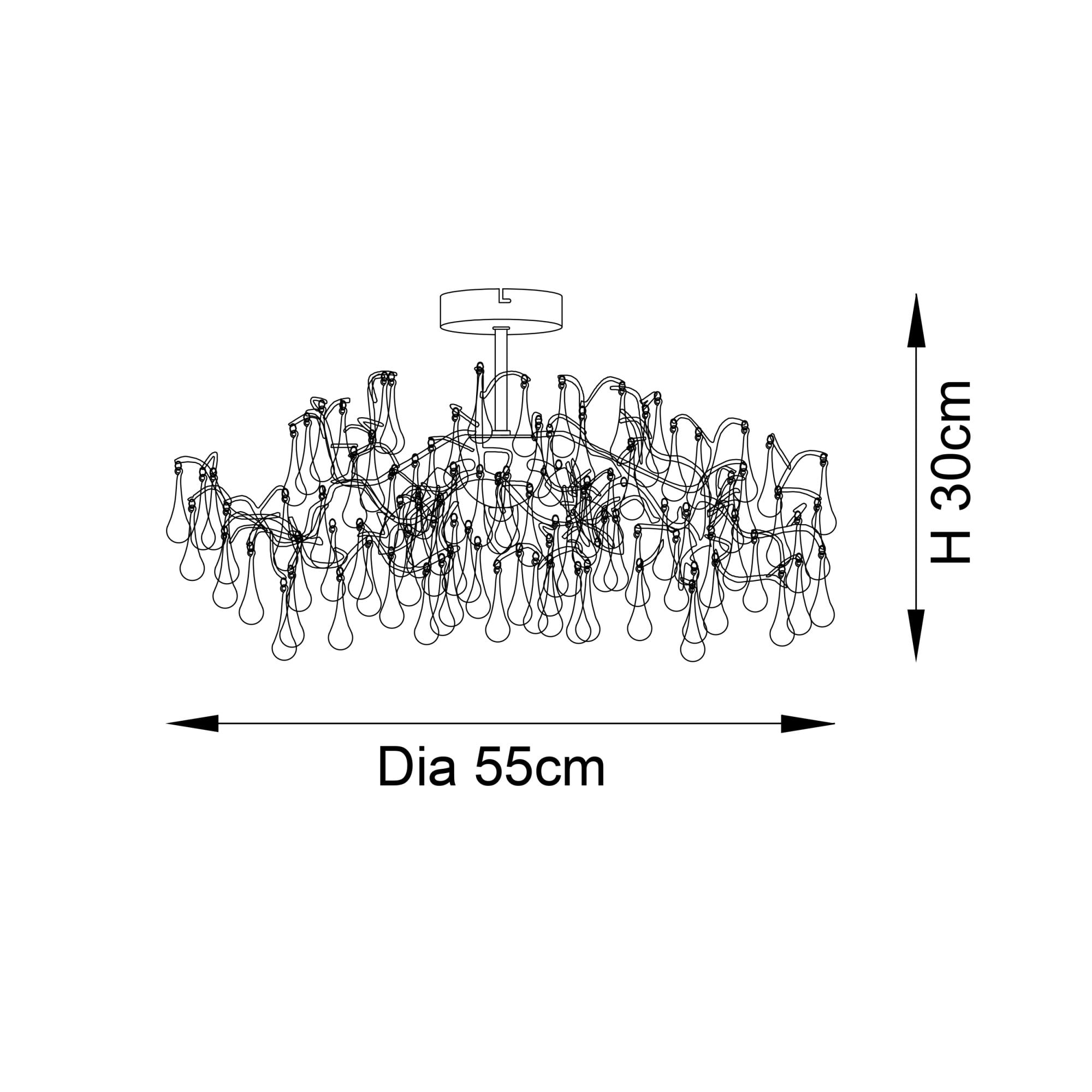 Utopia Drip 3 Light Semi Flush Fitting - Aged Silver With Smoked Grey Tinted Glass - 55cm Diameter