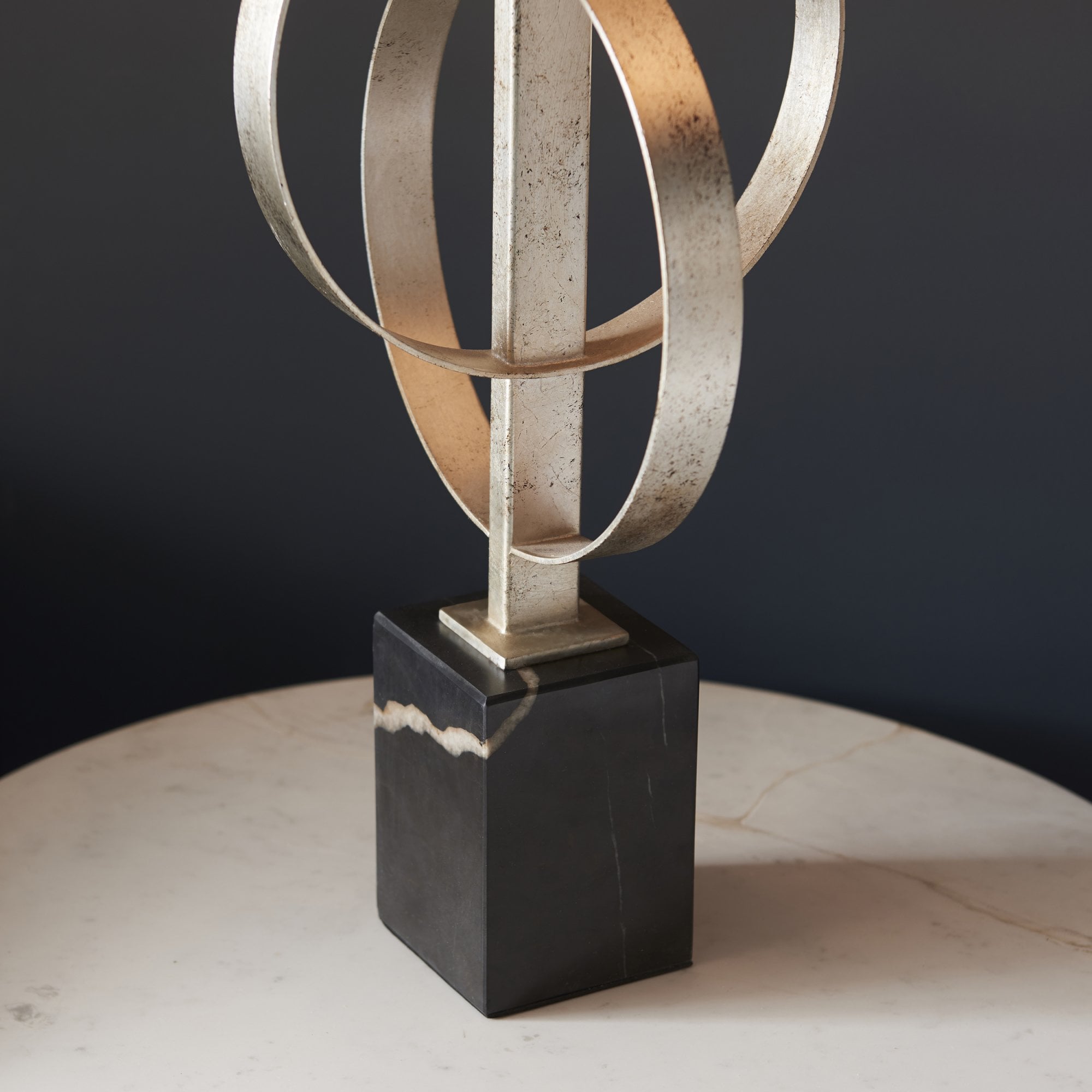 Utopia Interlink Table Lamp - Antique Silver Leaf With Mink Shade