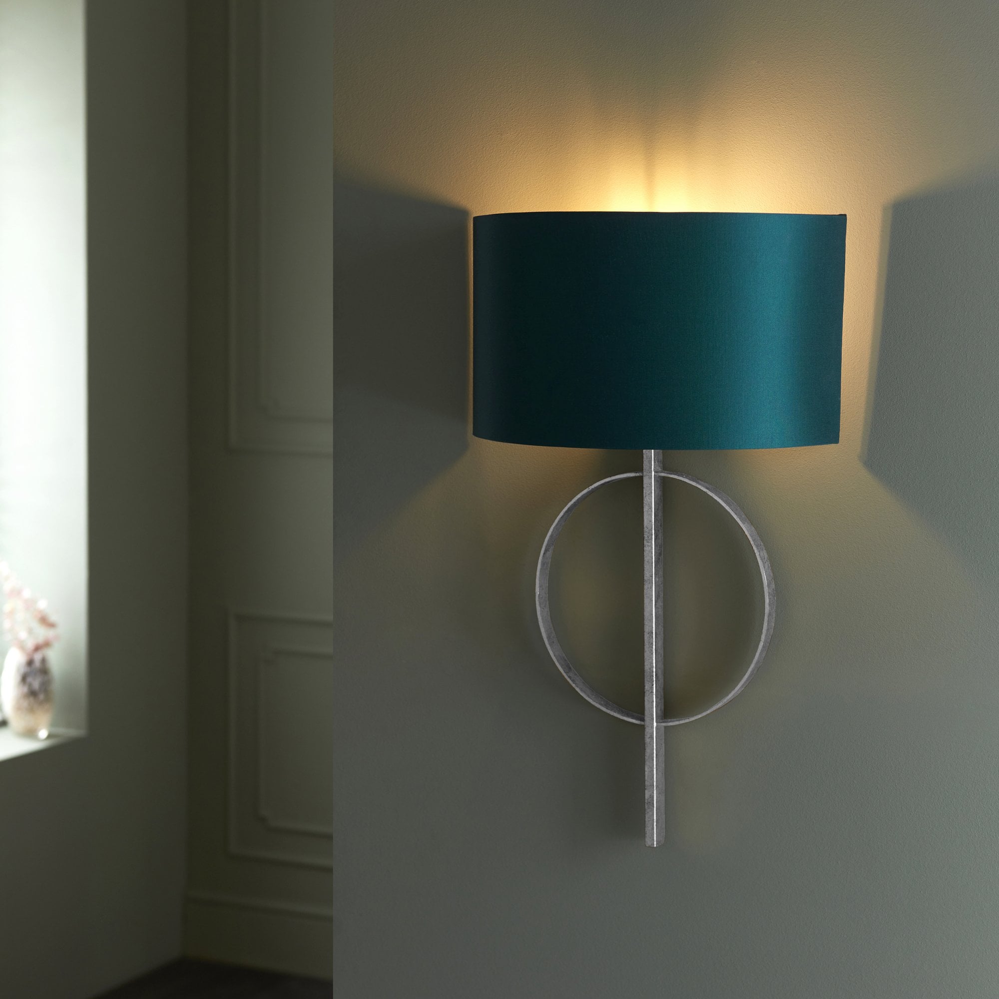 Utopia Interlink Wall Light - Antique Silver Leaf With Teal Shade
