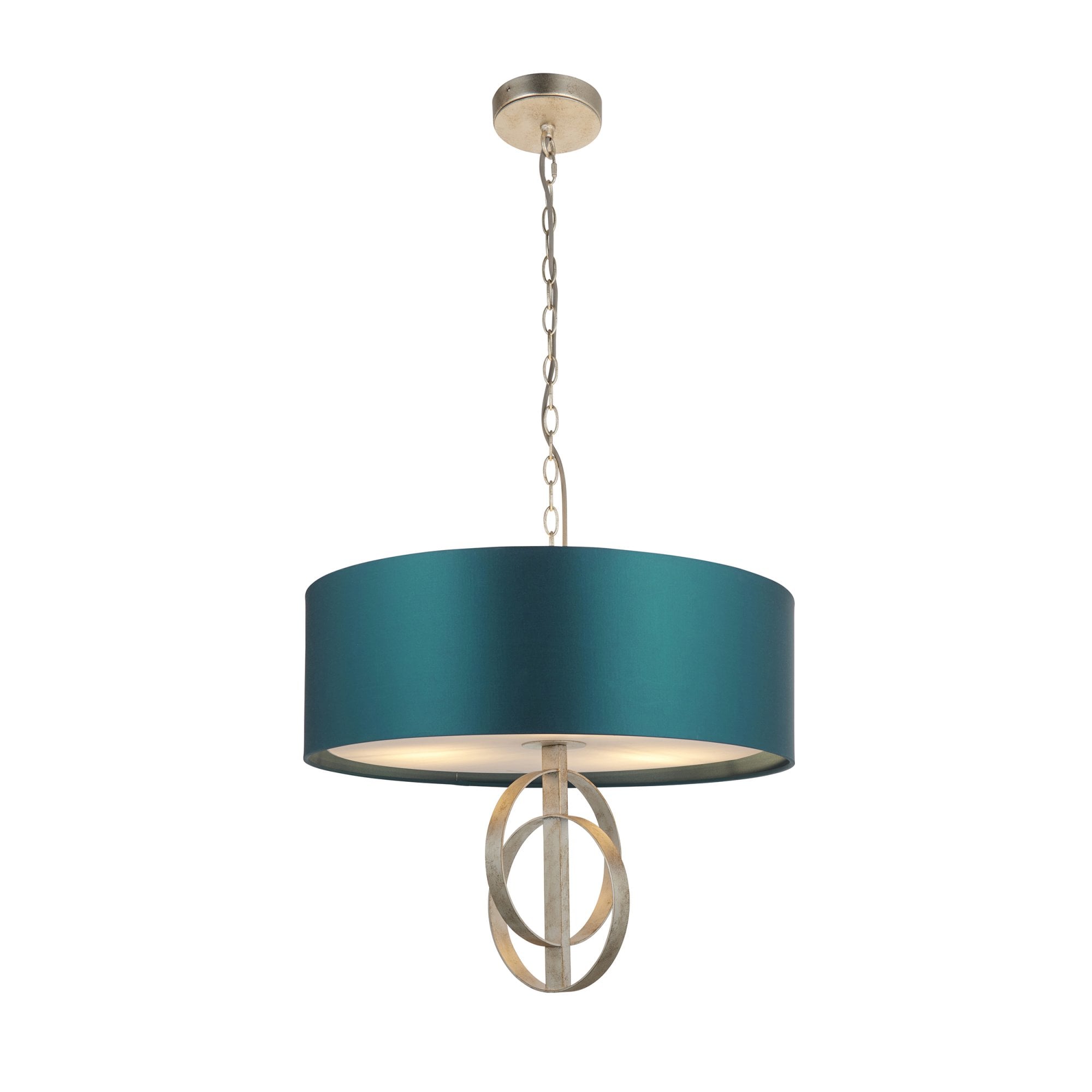 Utopia Interlink 3 Light Pendant - Antique Silver Leaf With Teal Shade - 60cm Diameter