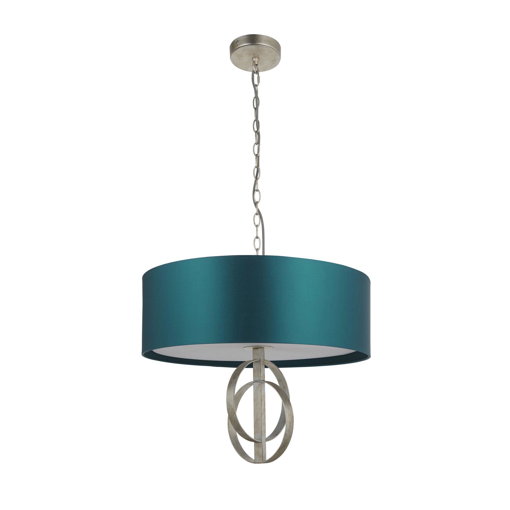 Utopia Interlink 3 Light Pendant - Antique Silver Leaf With Teal Shade - 60cm Diameter