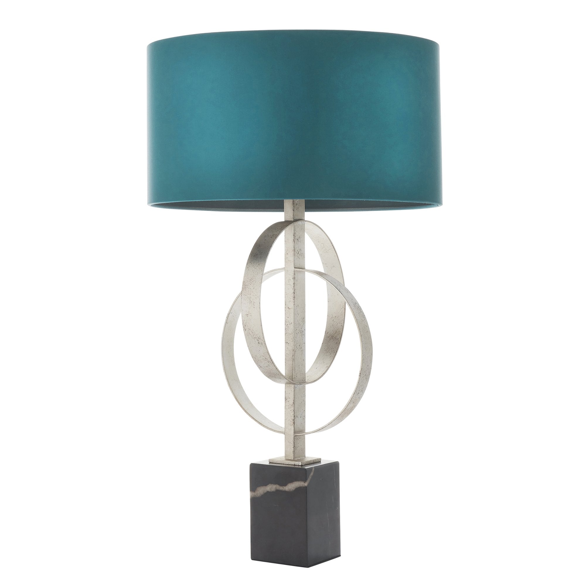 Utopia Interlink Table Lamp - Antique Silver Leaf With Teal Shade
