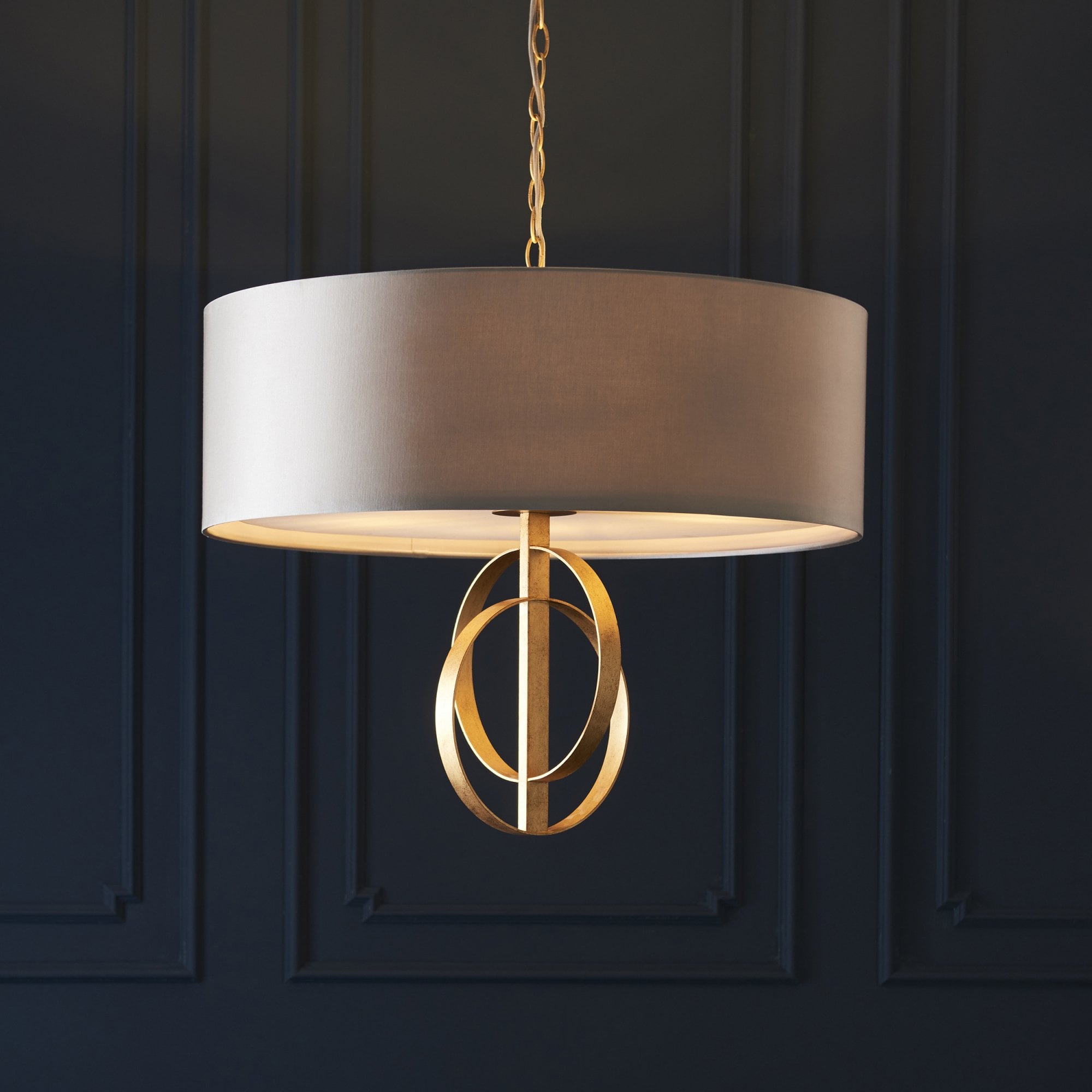Utopia Interlink 5 Light Pendant - Antique Gold With Mink Shade - 70cm Diameter
