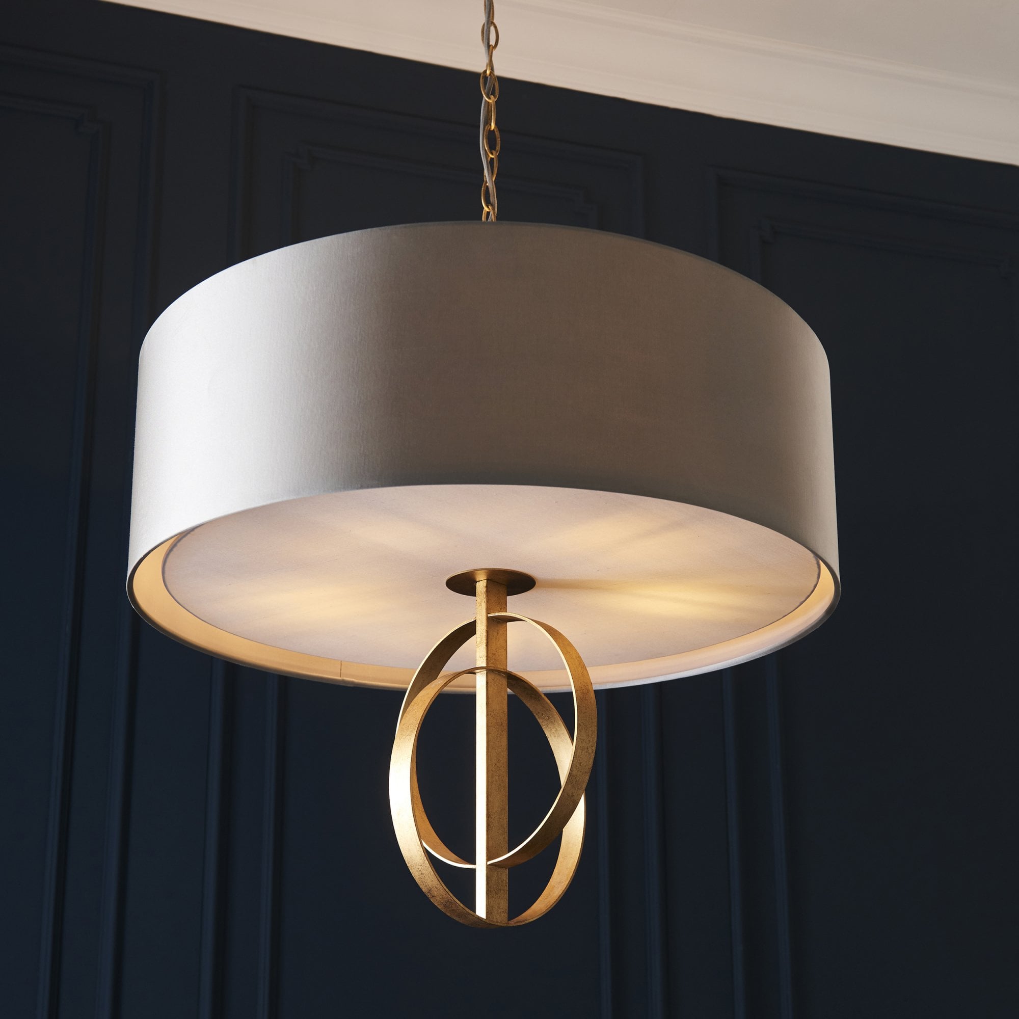 Utopia Interlink 5 Light Pendant - Antique Gold With Mink Shade - 70cm Diameter