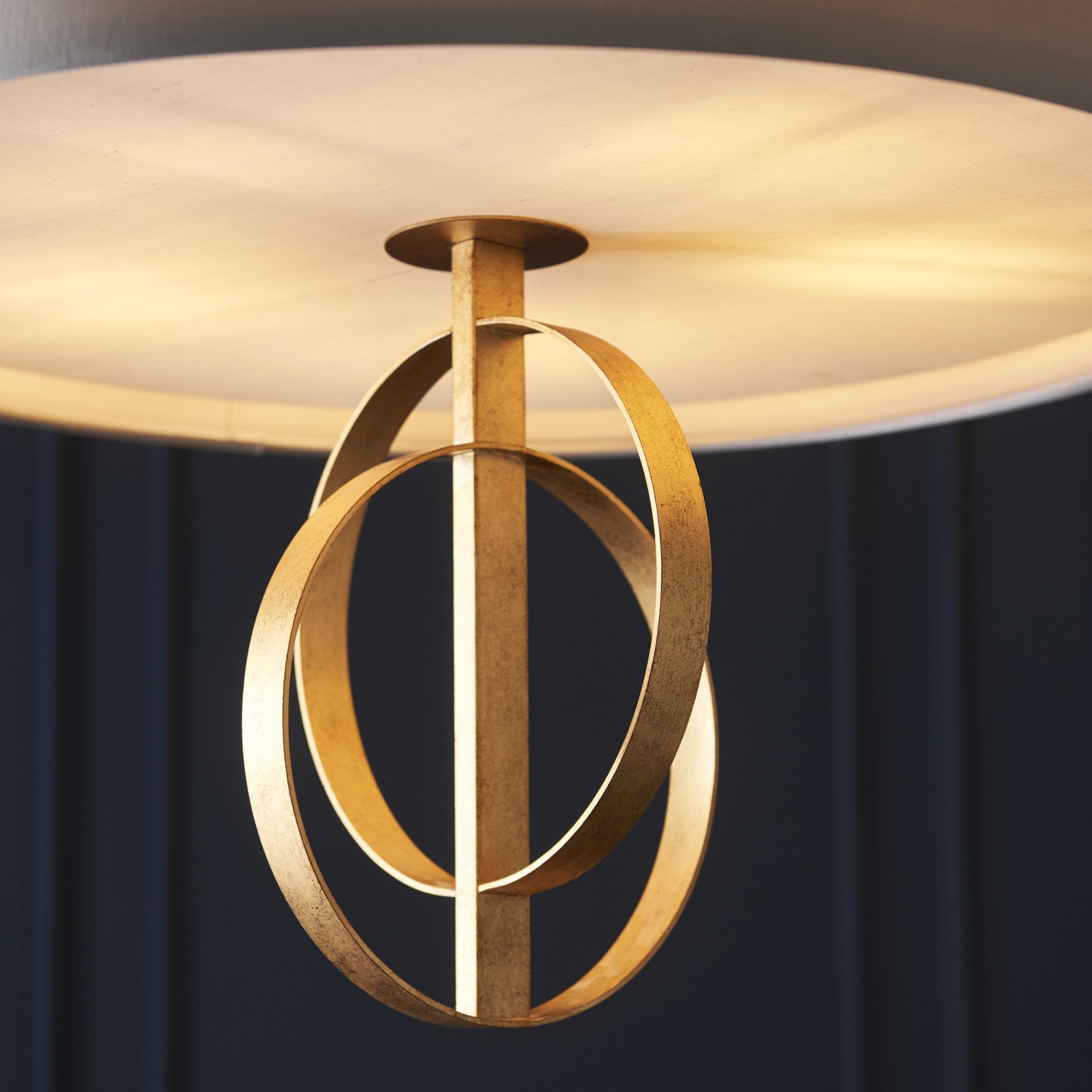 Utopia Interlink 5 Light Pendant - Antique Gold With Mink Shade - 70cm Diameter