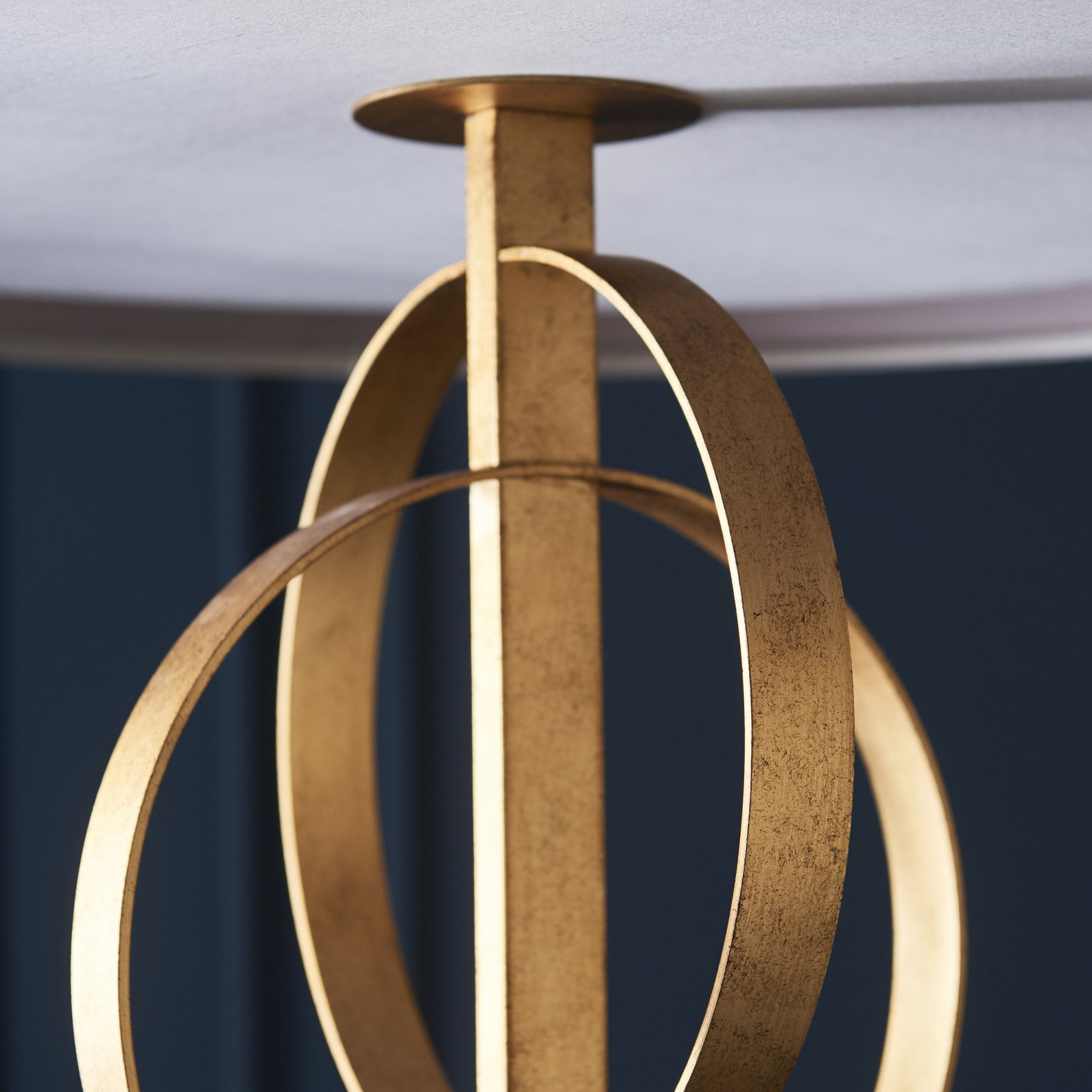 Utopia Interlink 5 Light Pendant - Antique Gold With Mink Shade - 70cm Diameter