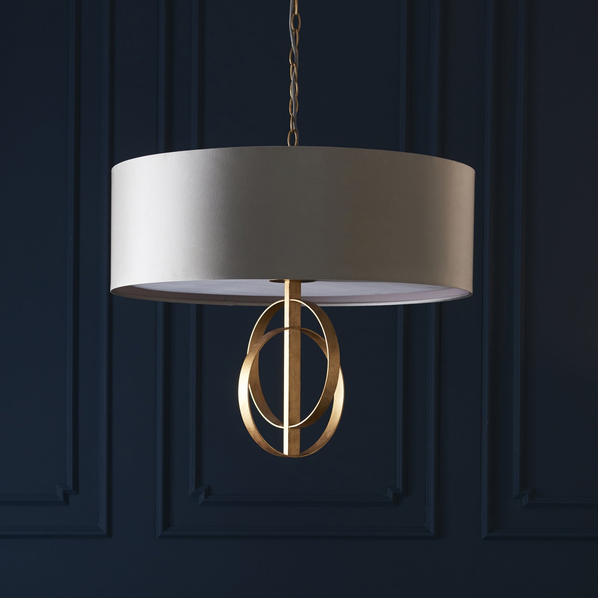 Utopia Interlink 5 Light Pendant - Antique Gold With Mink Shade - 70cm Diameter