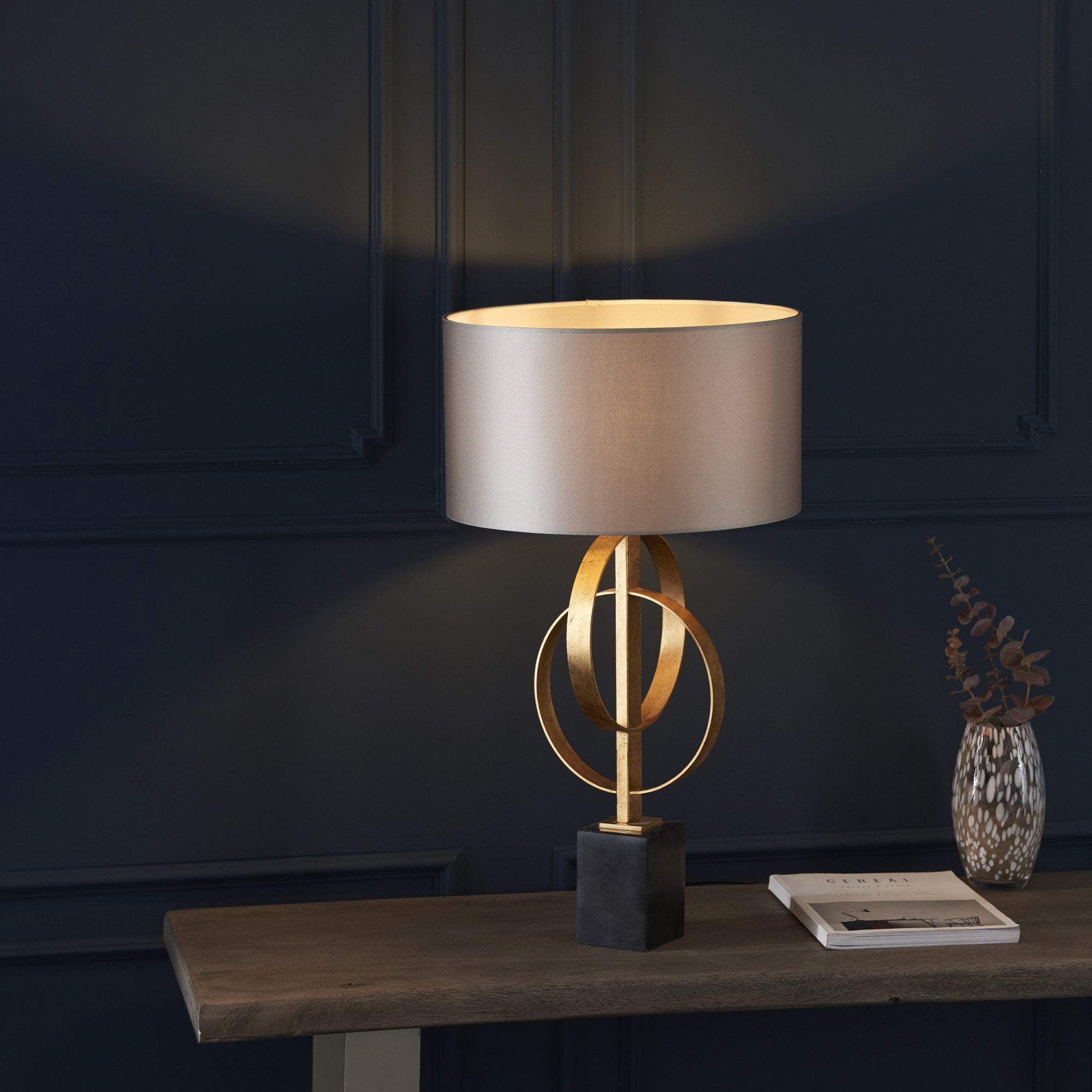 Utopia Interlink Table Lamp - Antique Gold With Mink Shade