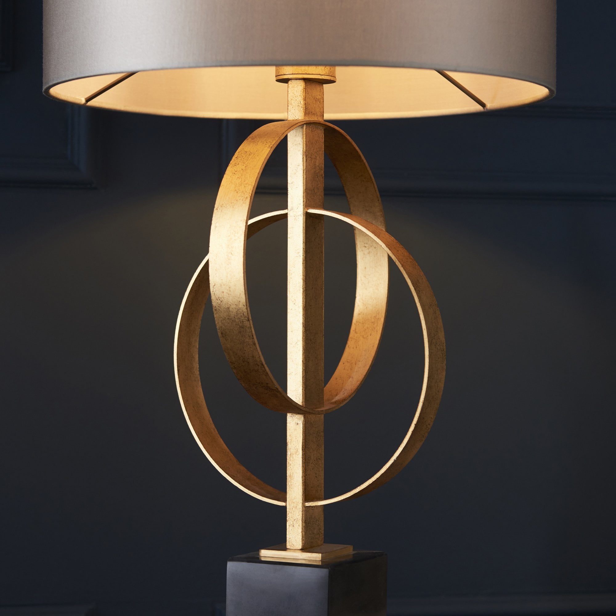 Utopia Interlink Table Lamp - Antique Gold With Mink Shade