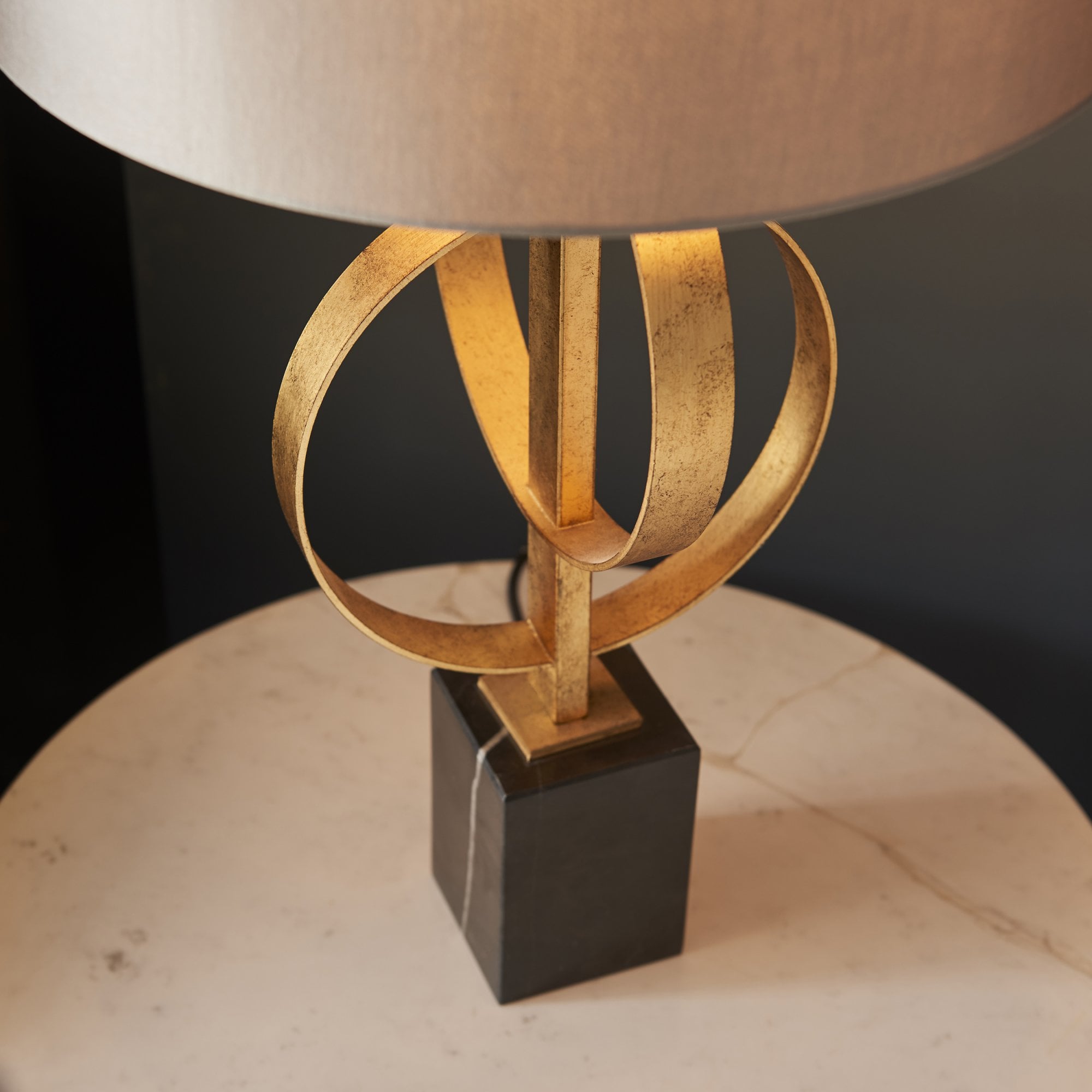 Utopia Interlink Table Lamp - Antique Gold With Mink Shade
