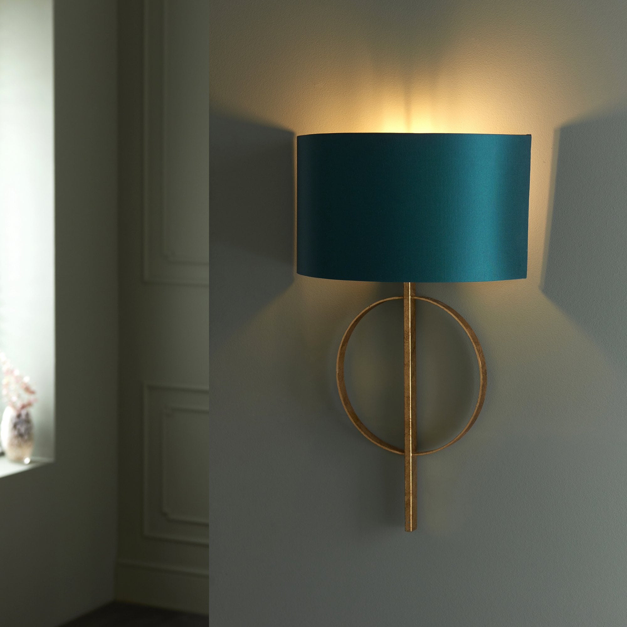 Utopia Interlink Wall Light - Antique Gold With Teal Shade
