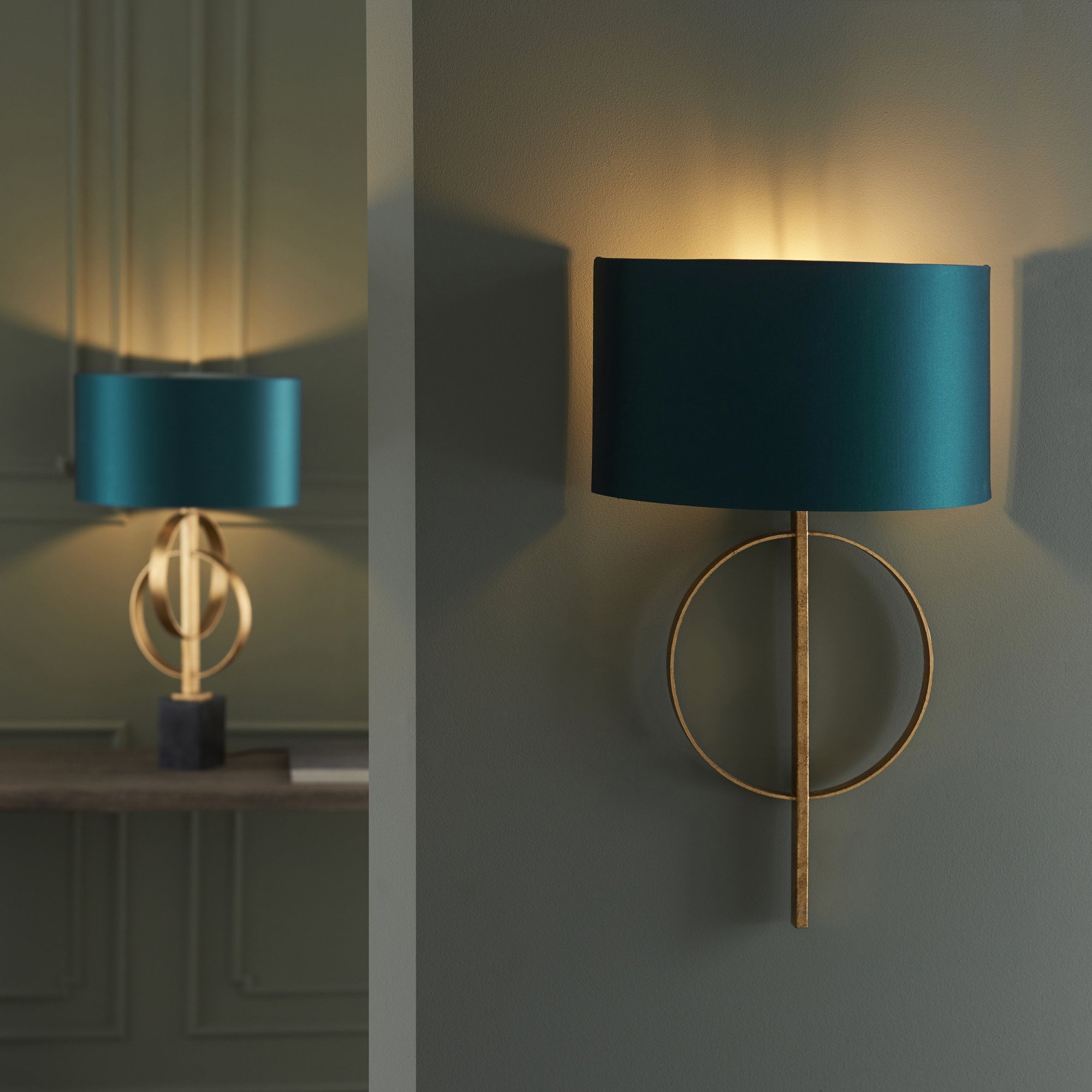 Utopia Interlink Wall Light - Antique Gold With Teal Shade