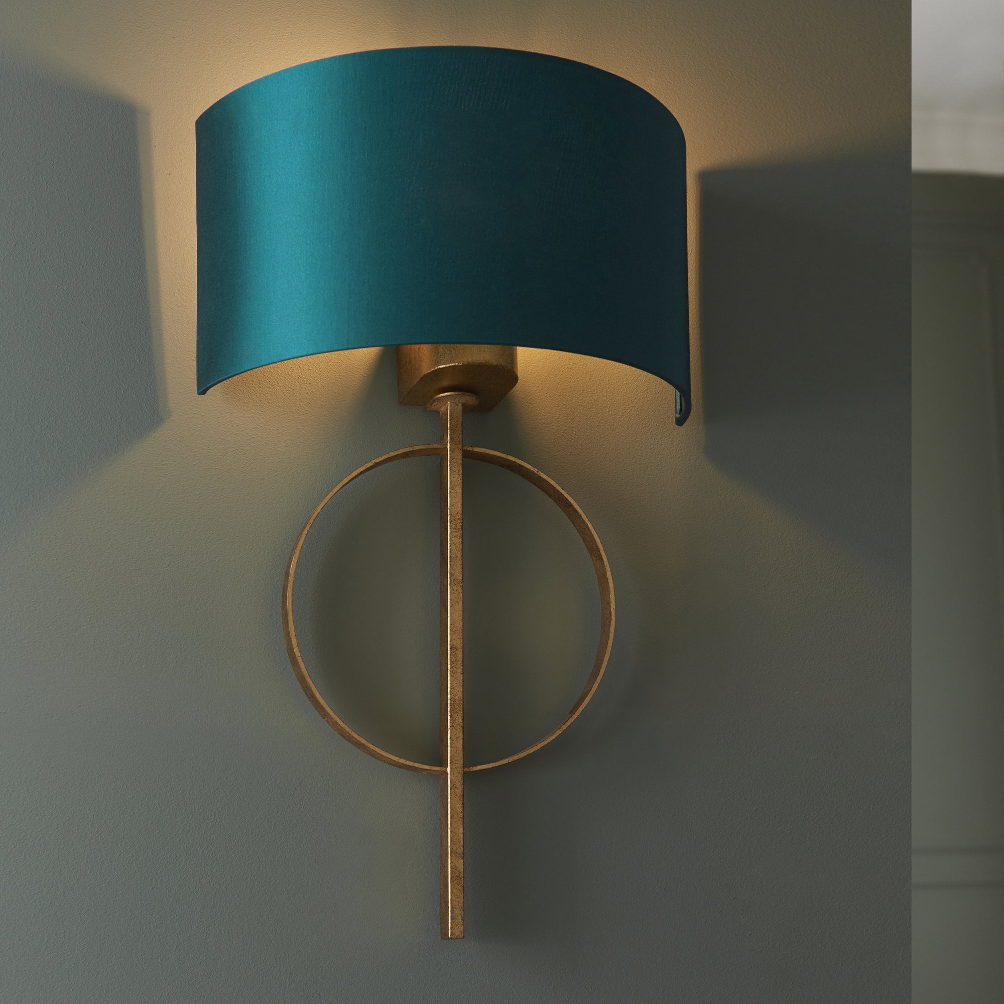 Utopia Interlink Wall Light - Antique Gold With Teal Shade