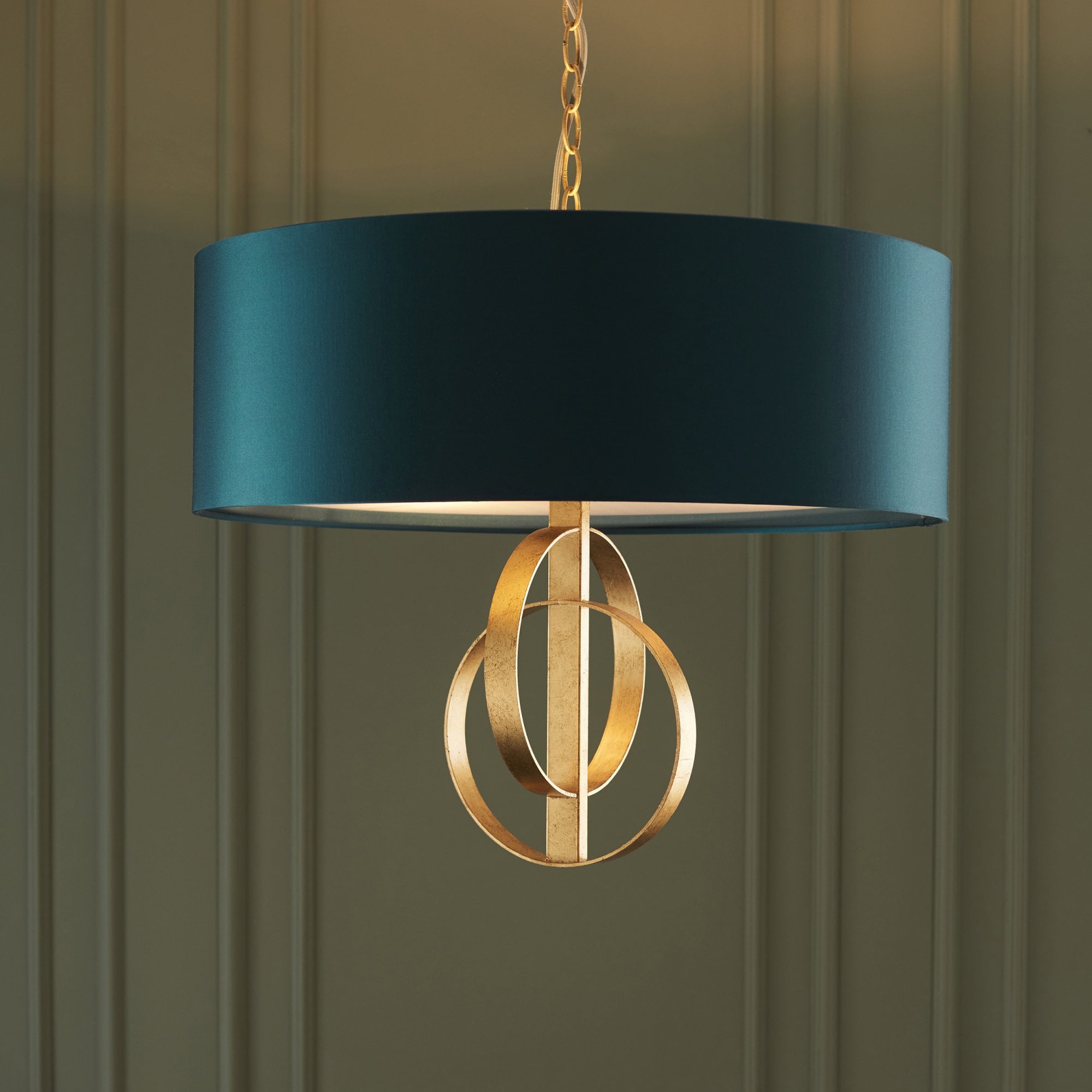 Utopia Interlink 3 Light Pendant - Antique Gold With Teal Shade - 60cm Diameter