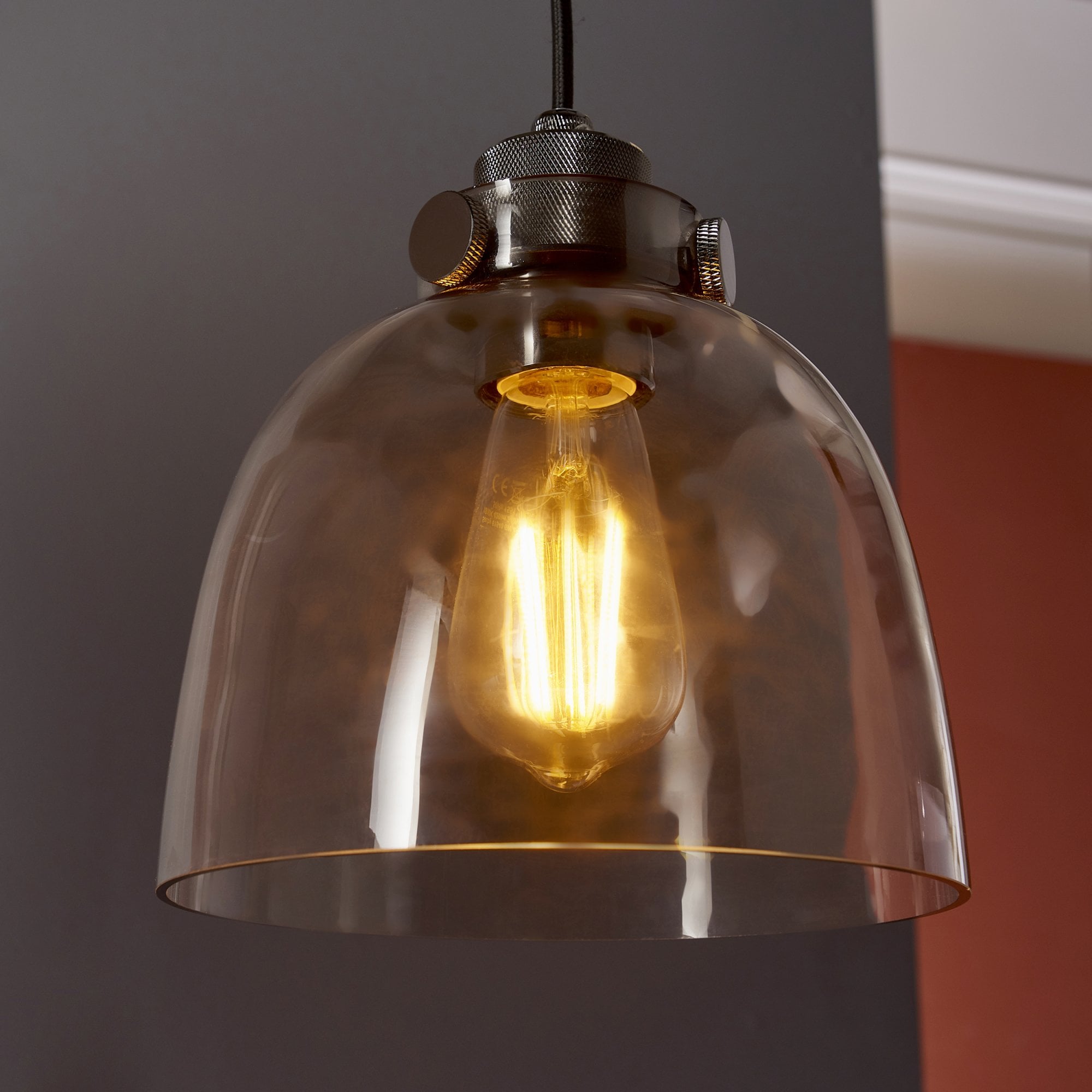 Endon Metallic Single Pendant - Black Chrome With Smoked Grey Tinted Glass