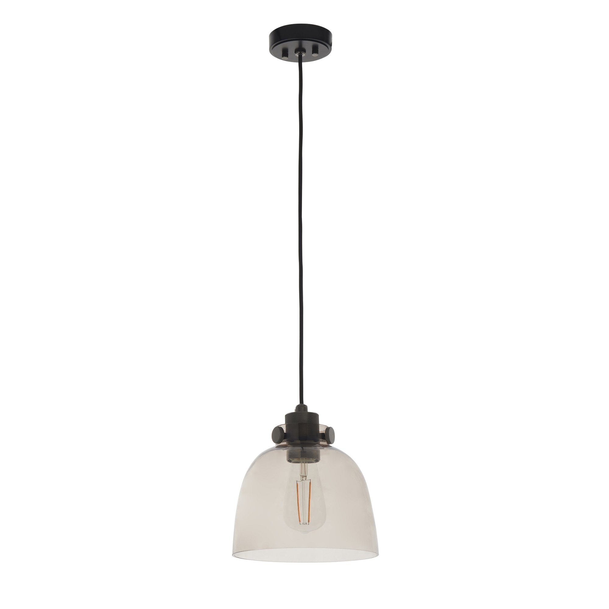 Endon Metallic Single Pendant - Black Chrome With Smoked Grey Tinted Glass