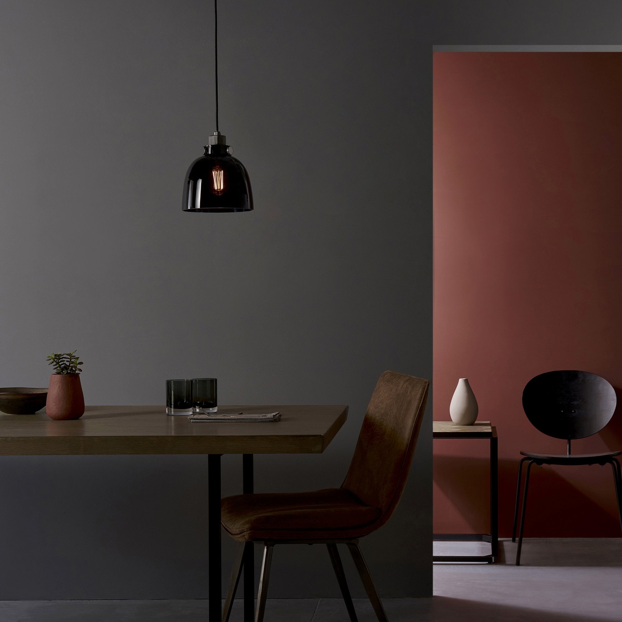 Endon Metallic Single Pendant - Black Chrome With Black Tinted Glass