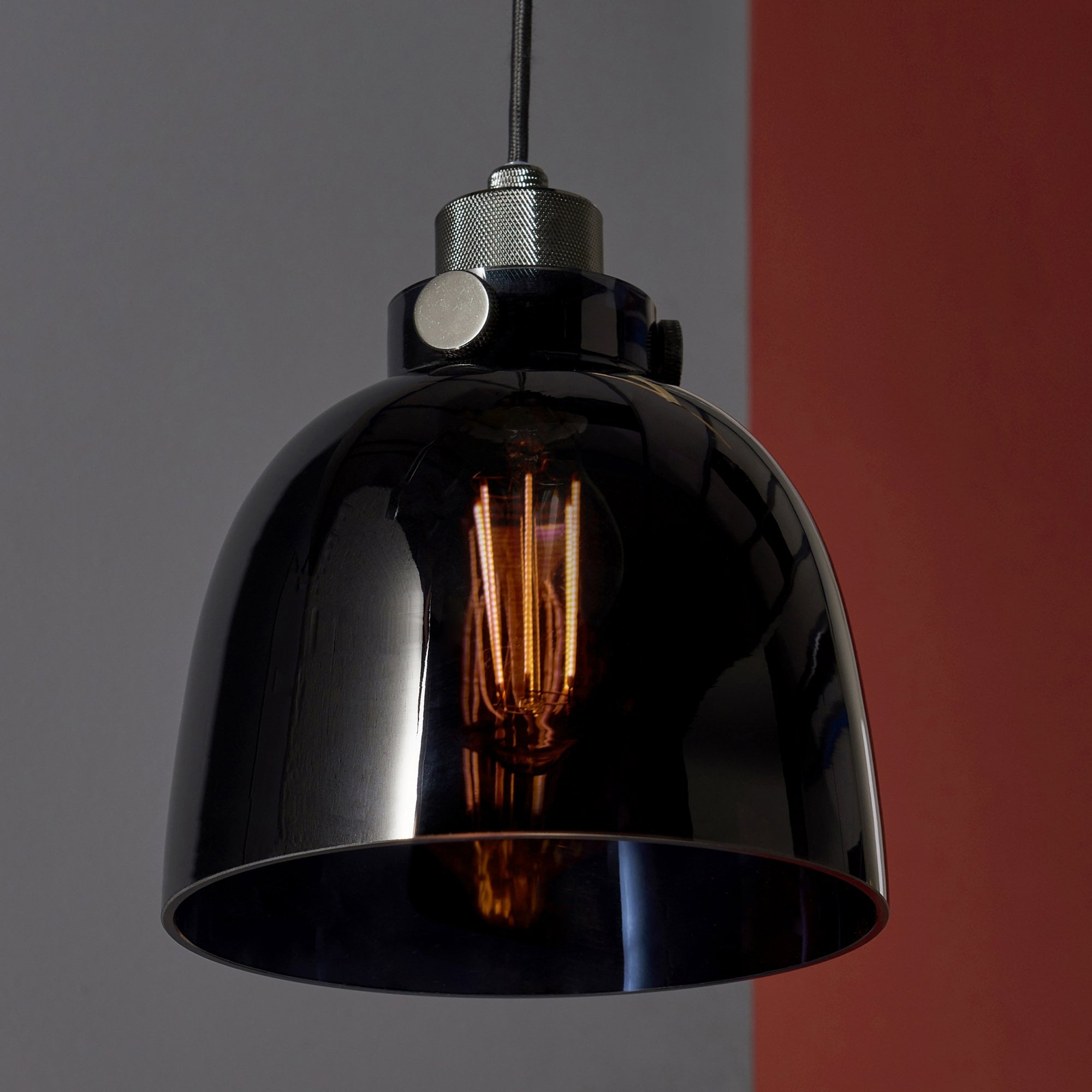 Endon Metallic Single Pendant - Black Chrome With Black Tinted Glass