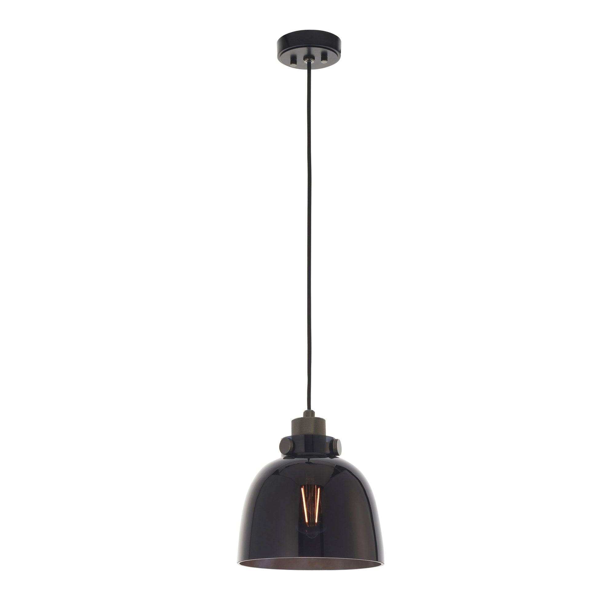 Endon Metallic Single Pendant - Black Chrome With Black Tinted Glass