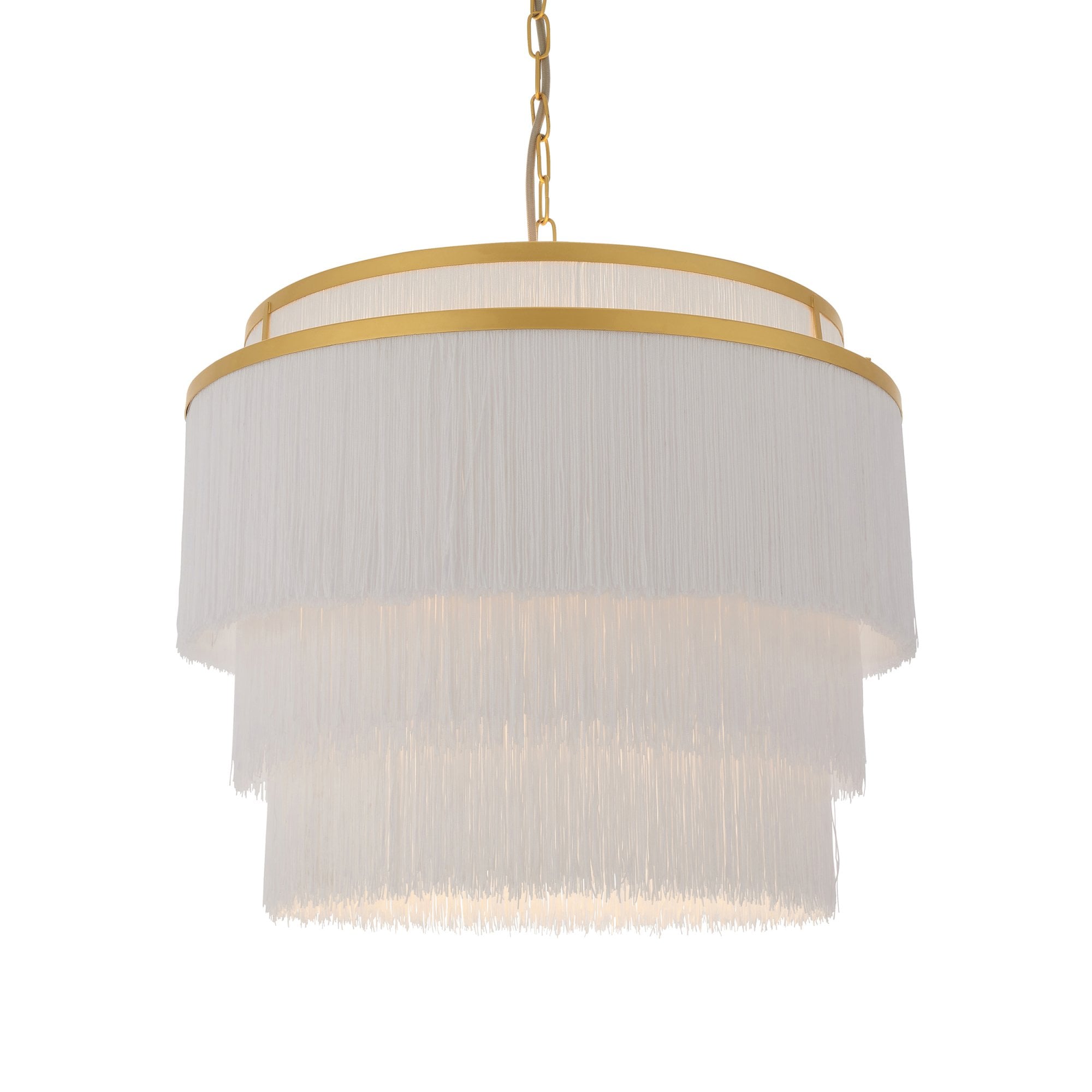 Utopia Gatsby 3 Light Pendant - Matt Gold With White Fringe Shade - 50cm Diameter