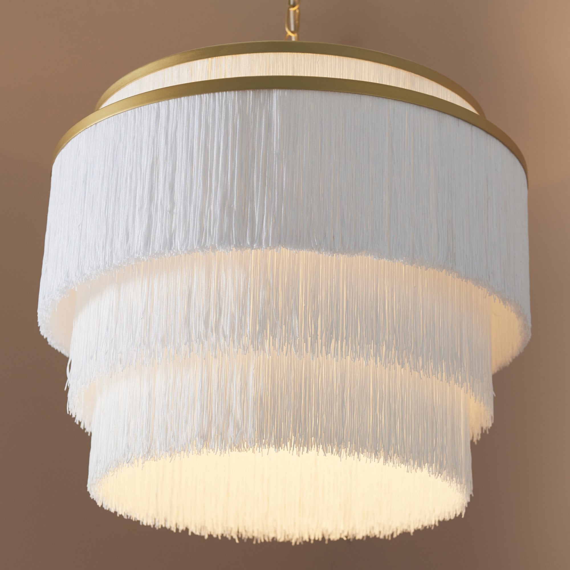 Utopia Gatsby 3 Light Pendant - Matt Gold With White Fringe Shade - 50cm Diameter