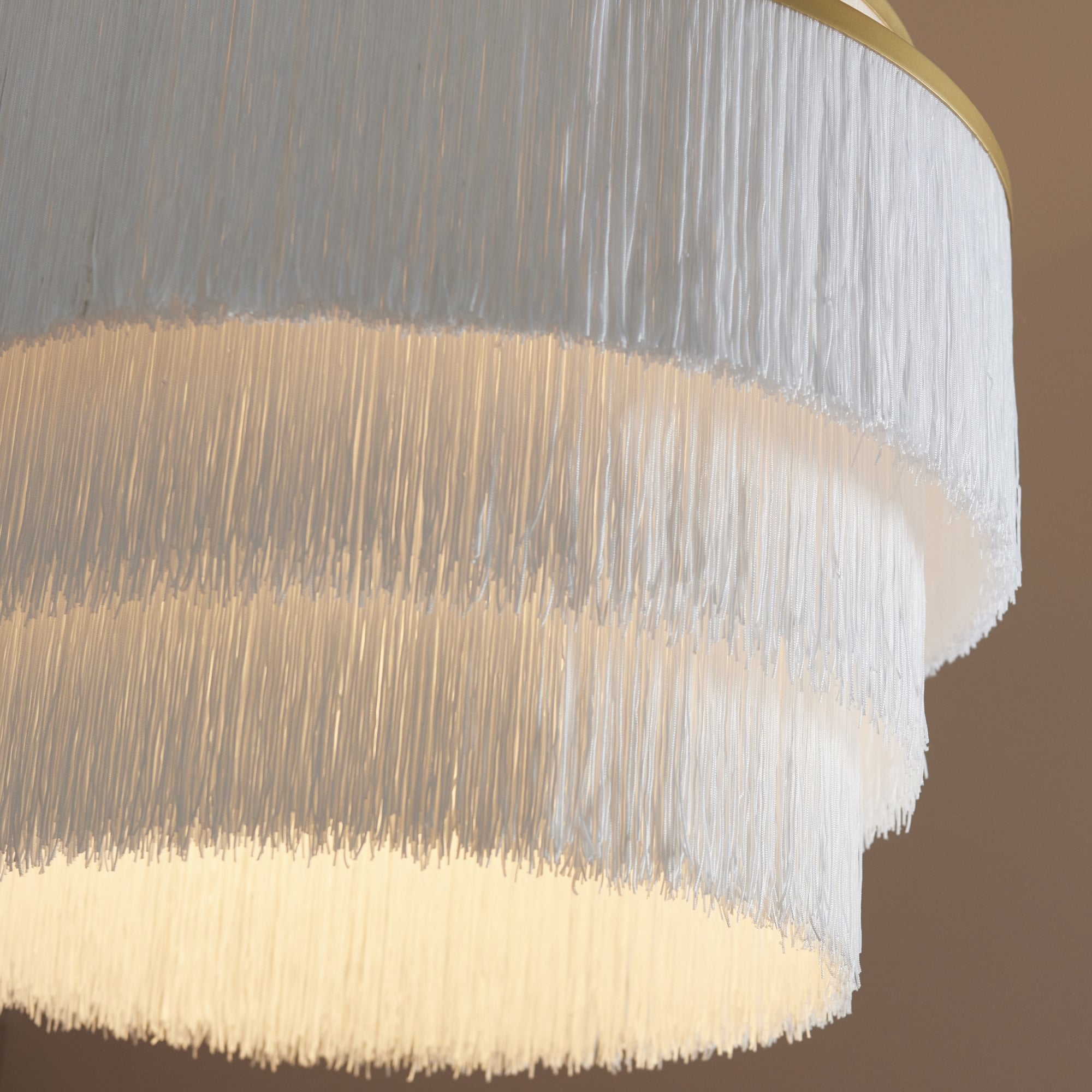 Utopia Gatsby 3 Light Pendant - Matt Gold With White Fringe Shade - 50cm Diameter
