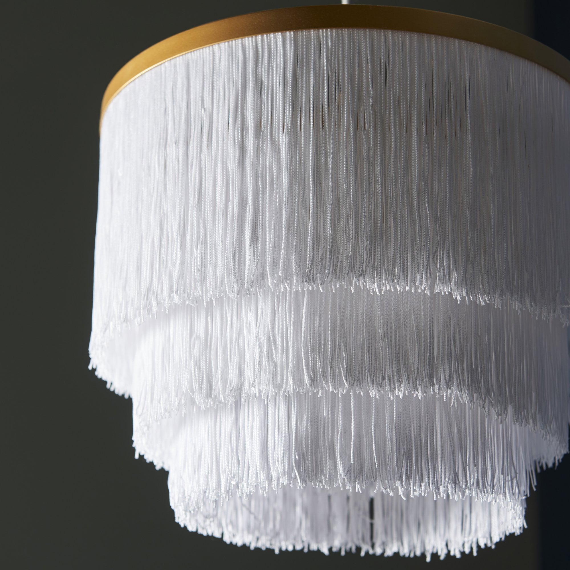 Utopia Gatsby Single Pendant - Matt Gold With White Fringe Shade - 30cm Diameter
