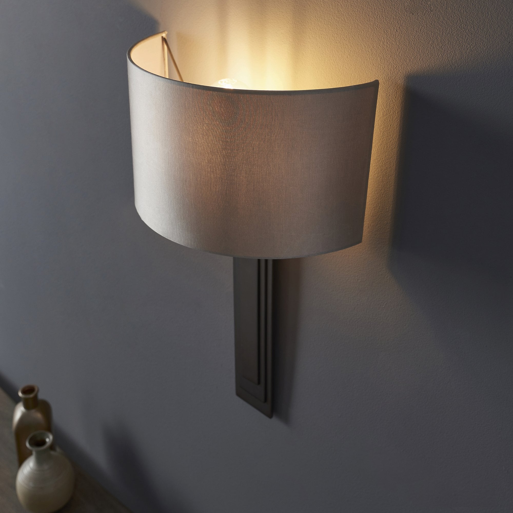 Utopia Art Deco Wall Light - Brushed Bronze And Mink Shade